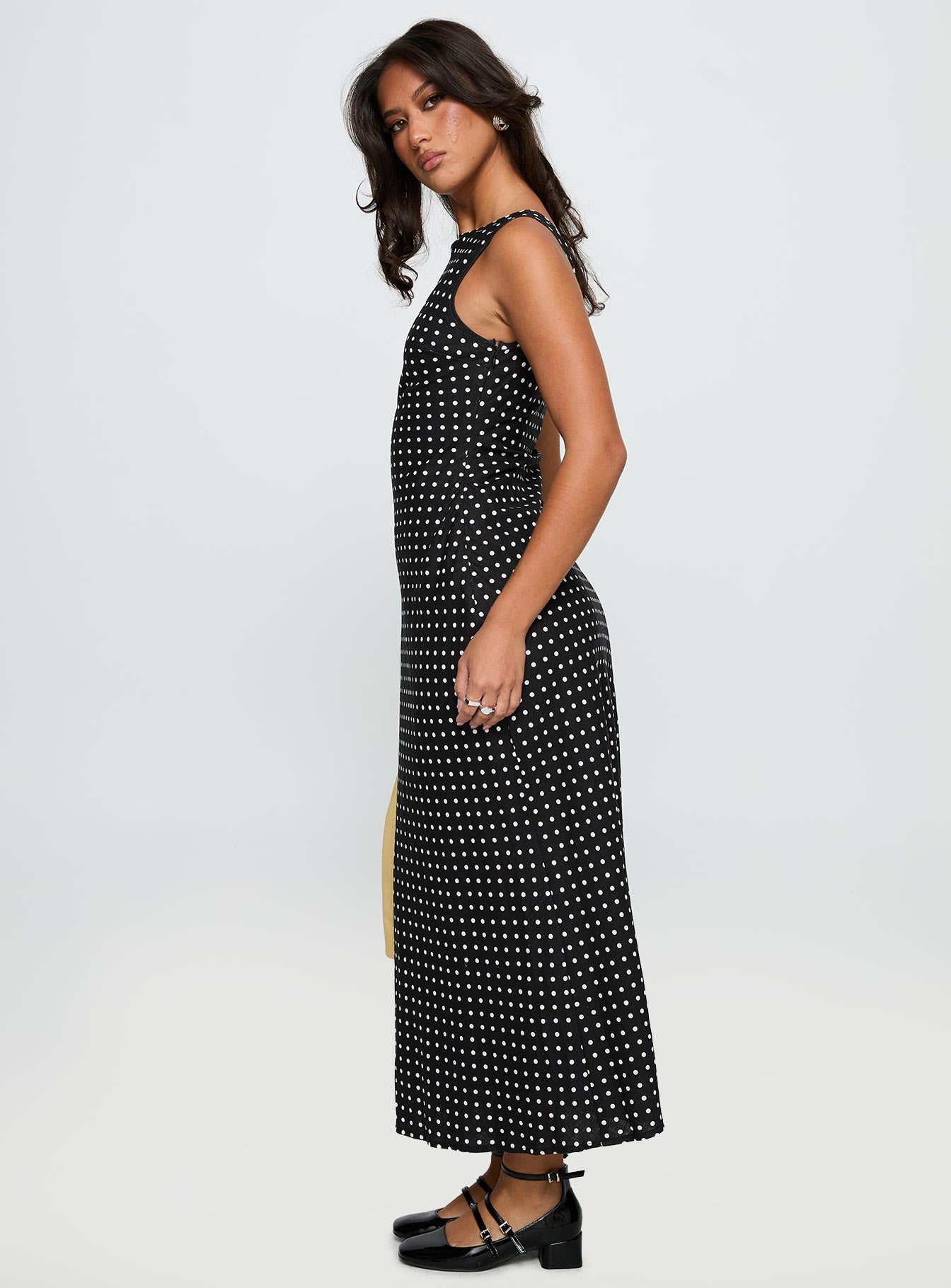 Voyager Linen Blend Midi Dress Black Polka - women's midi dress by Ellevoria - view 4