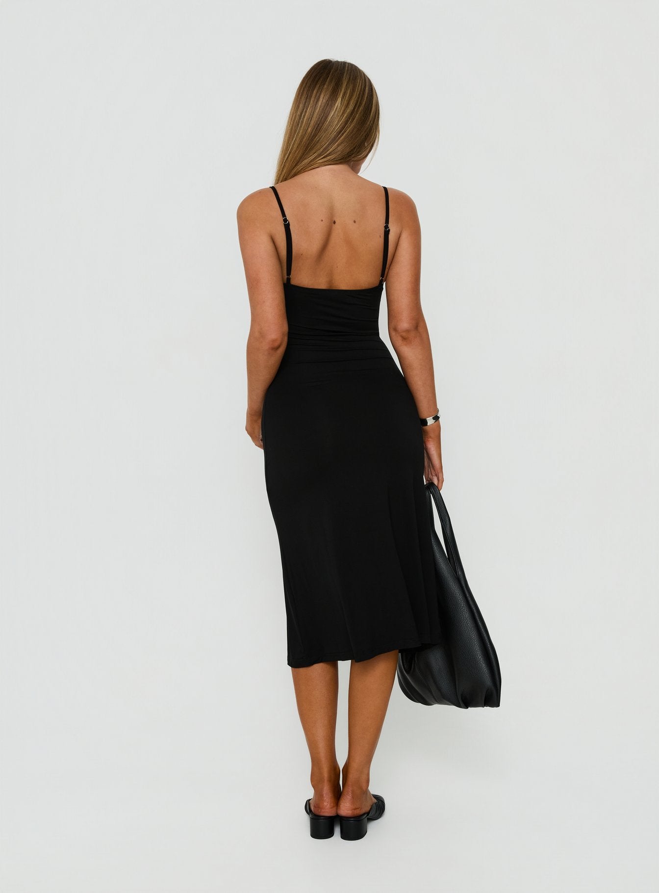 Evendra V Neck Cutout Midi Dress Black - women's midi dress by Ellevoria - view 4