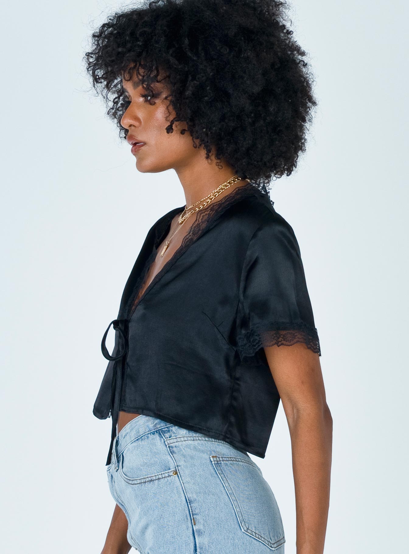 Vintage Tie Up Top Black - women's shirt by Ellevoria - view 4