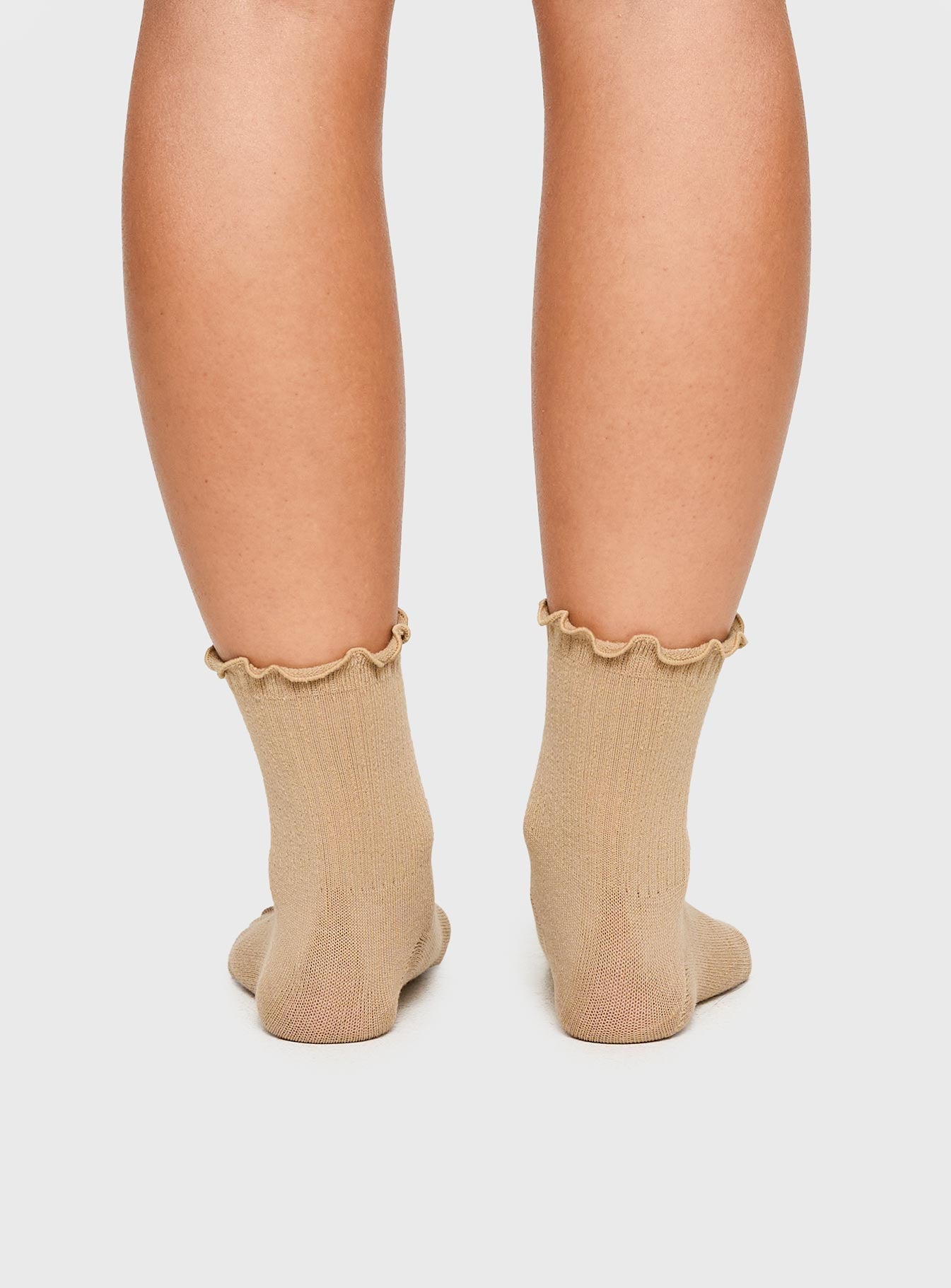 Comes And Goes Frill Socks Beige women's socks by Ellevoria