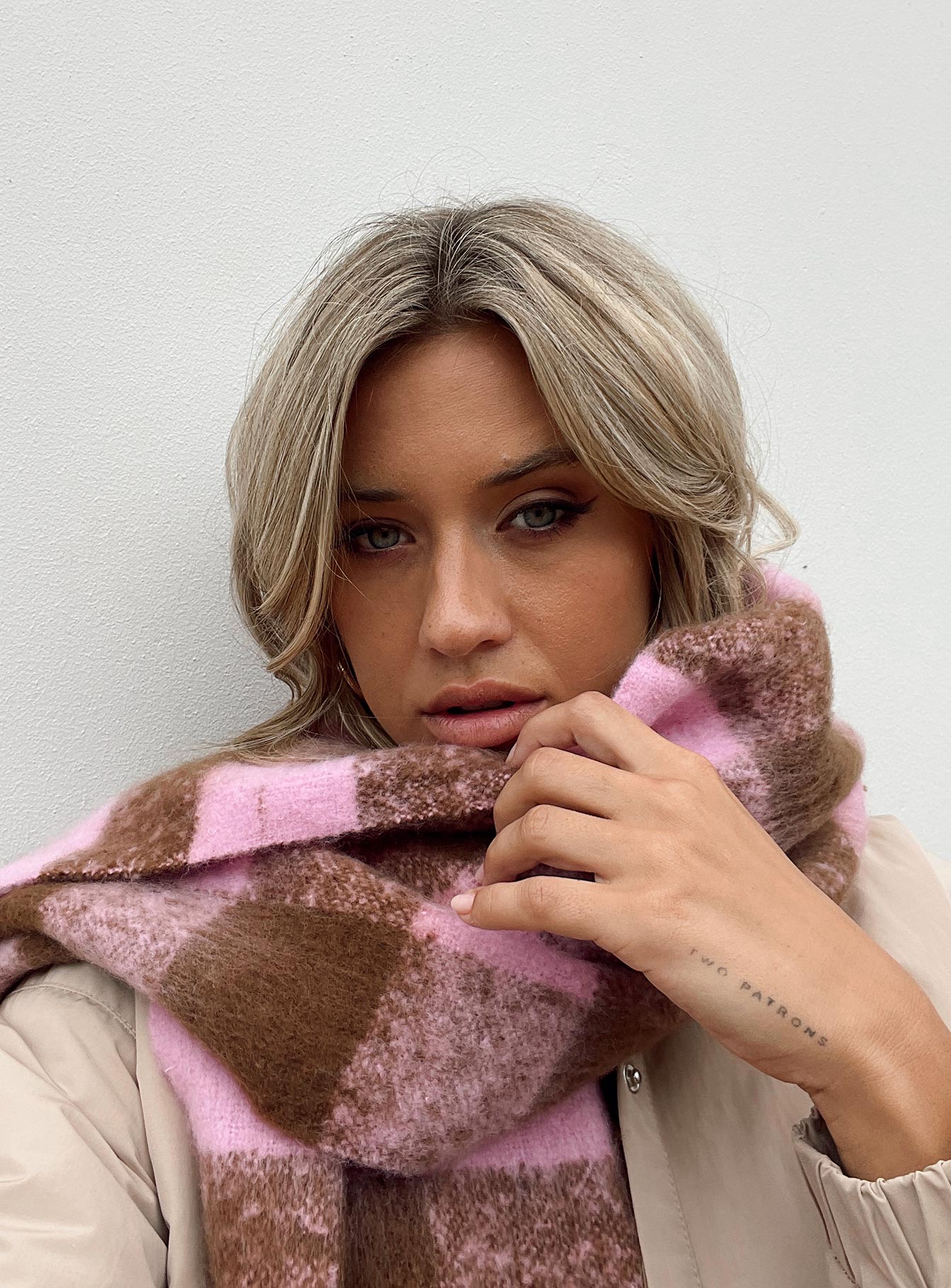 Piero Check Scarf Pink / Brown women's accessory by Ellevoria