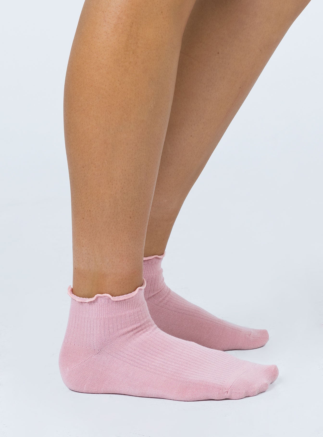 Ribbed Ruffle Socks Baby Pink women's socks by Ellevoria