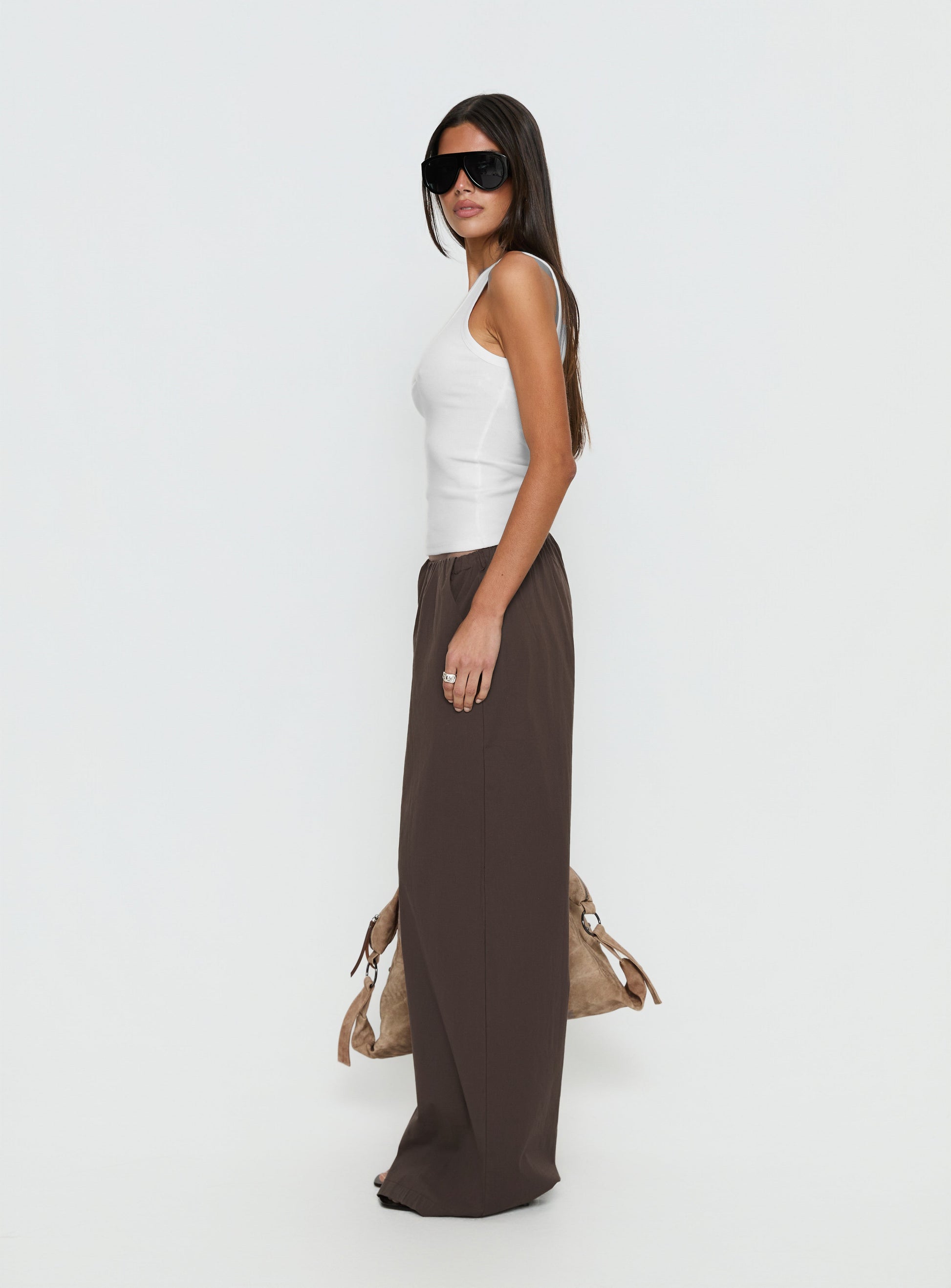 Lunea Concealed Waistband Pants Brown - loose fit women's bottoms by Ellevoria
