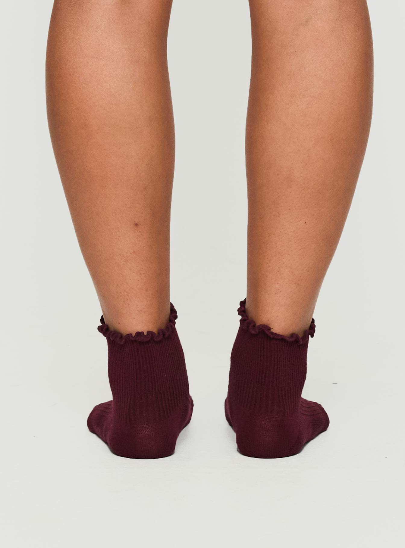 Ribbed Ruffle Socks Burgundy women's socks by Ellevoria