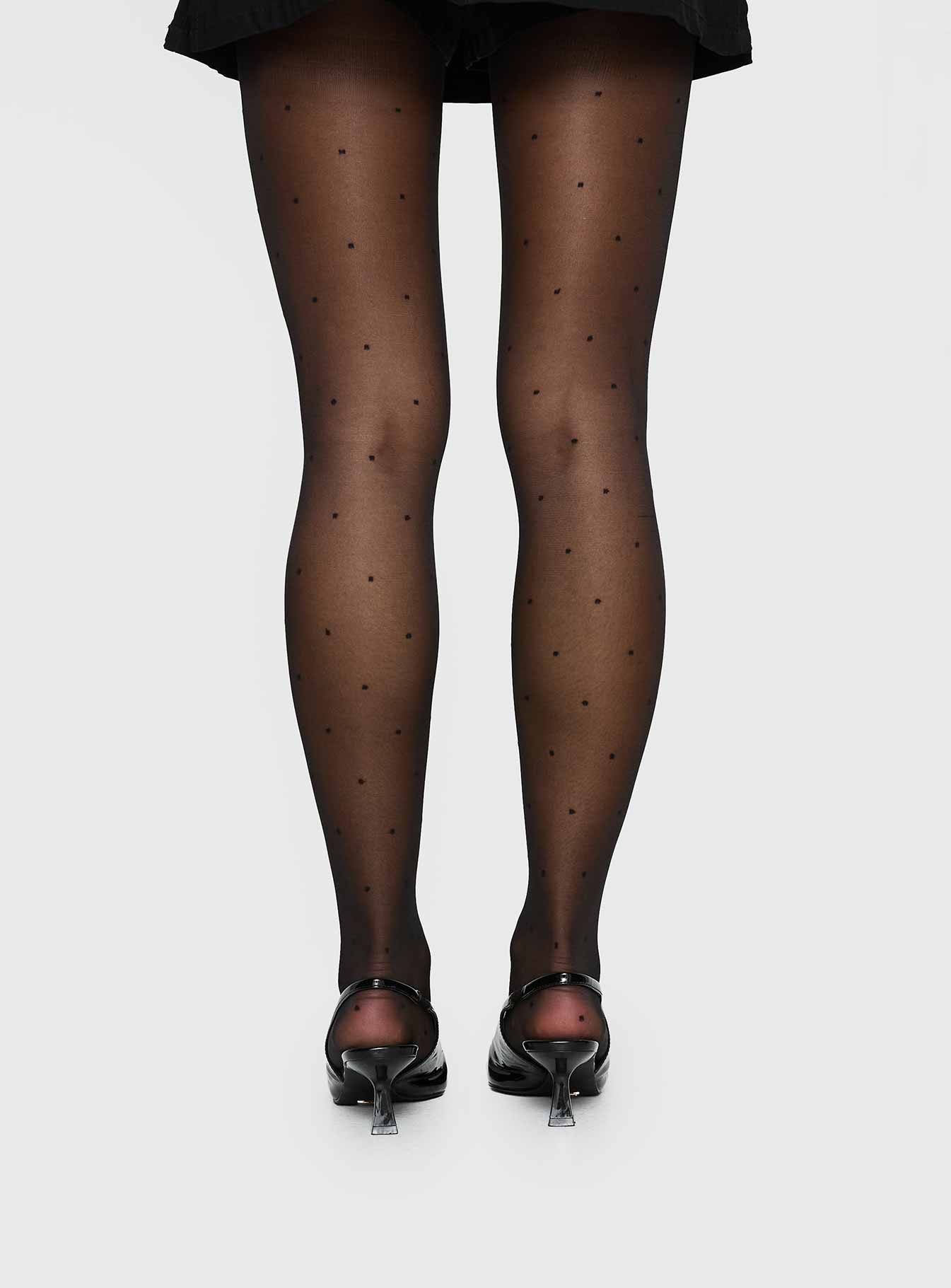 Avelaine Sheer Polka Tights Black women's tights by Ellevoria