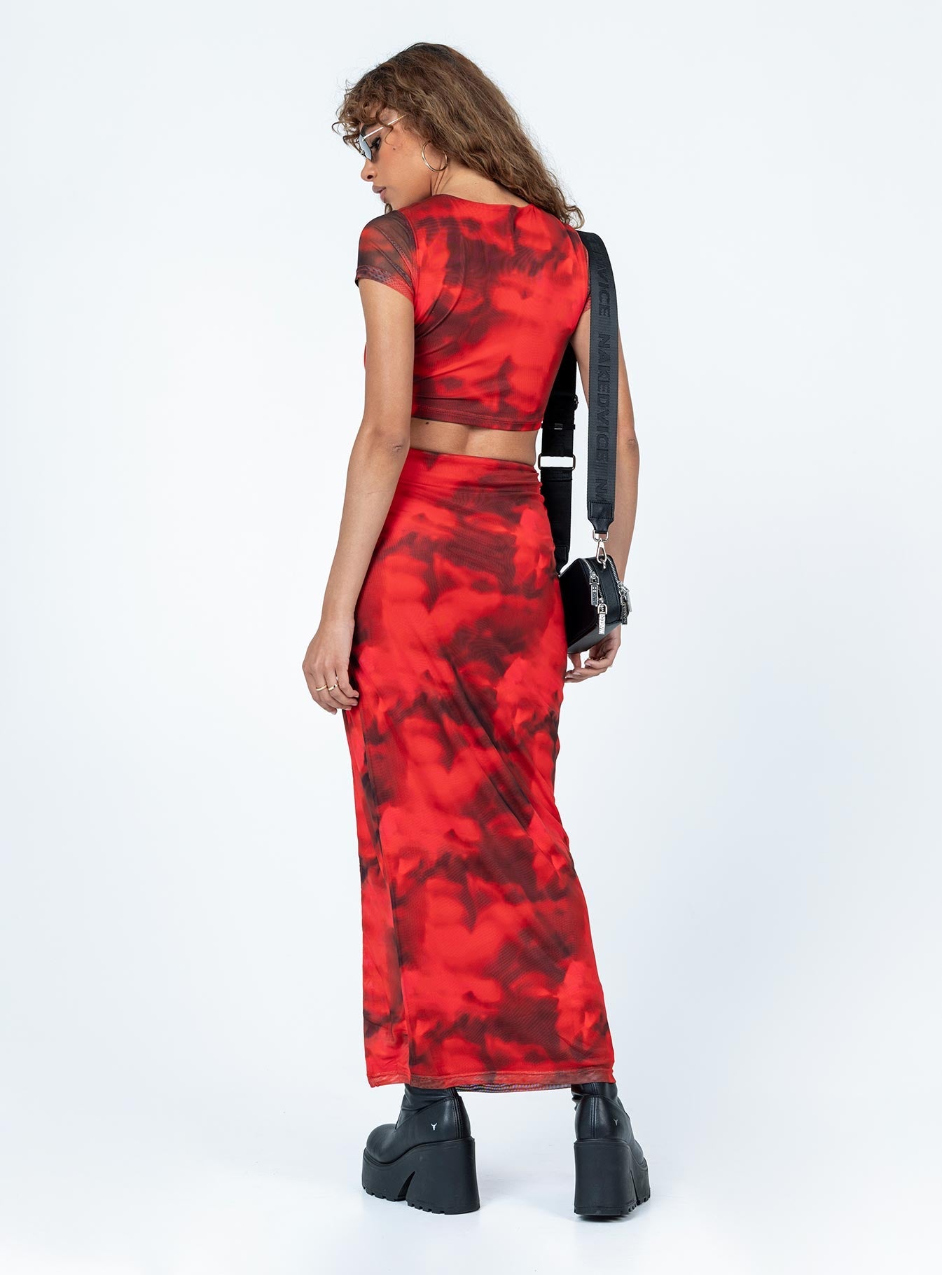 Rosie Mesh Set Red Multi women's skirt set by Ellevoria