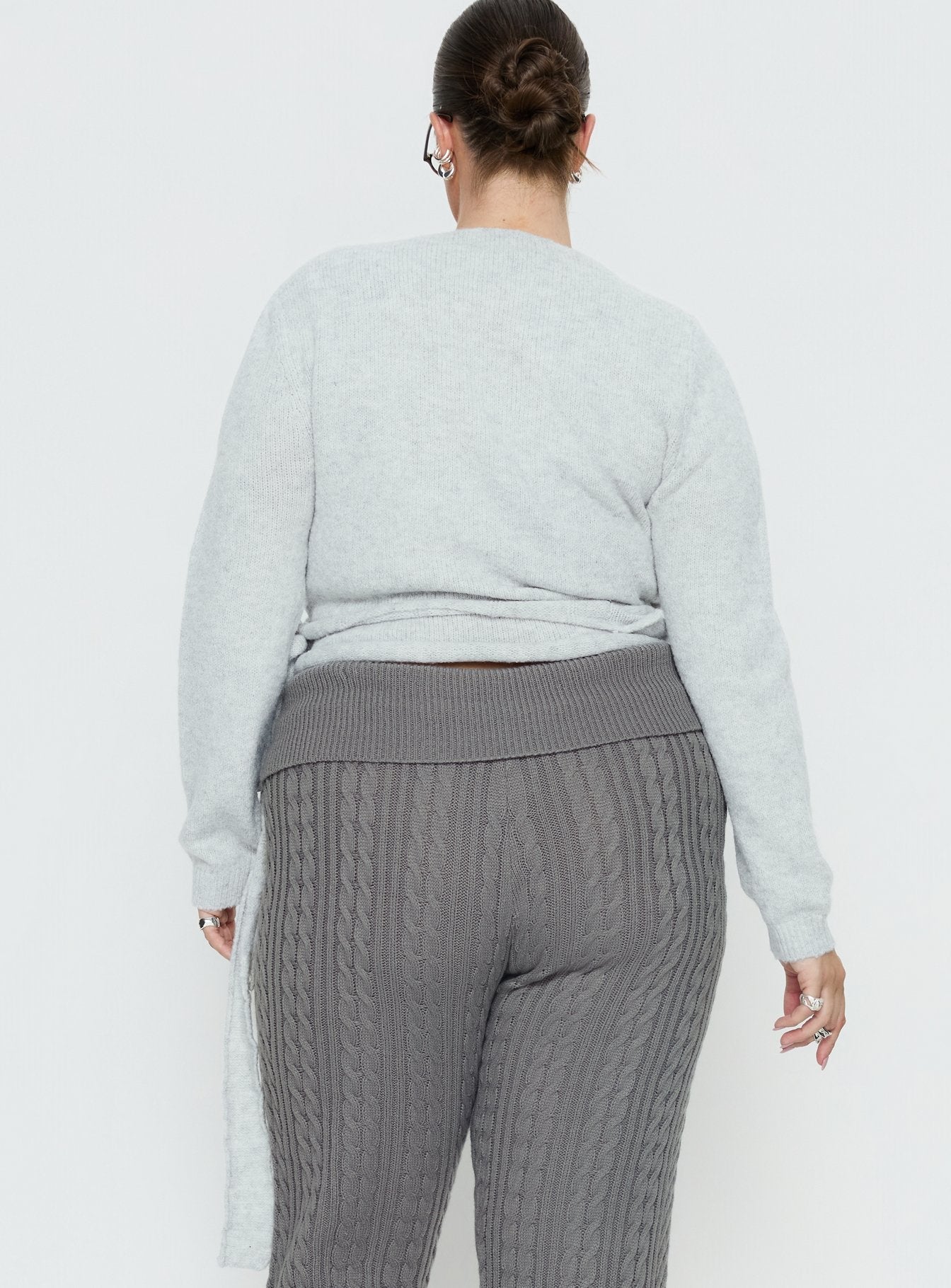 Tonee Wrap Knit Cardigan Grey Curve women's sweater by Ellevoria