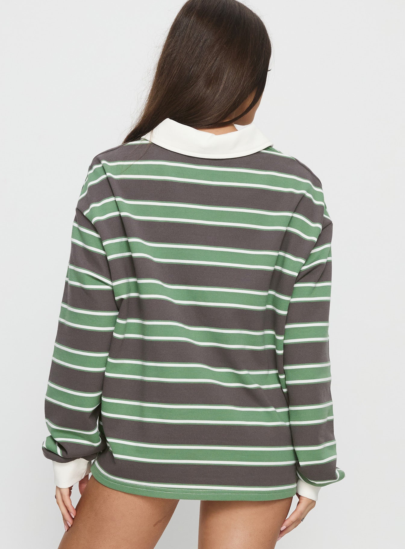 Tycen Polo Rugby Jumper Green / Grey Stripe women's sweater by Ellevoria