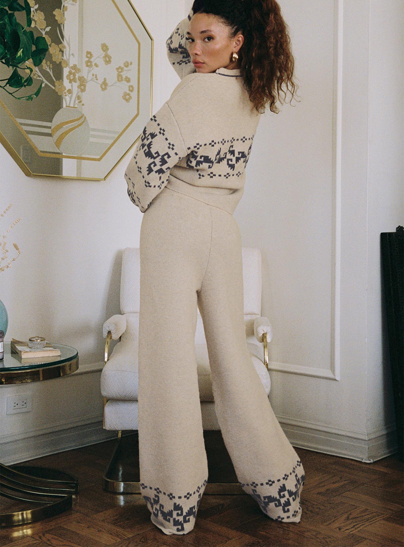 Alpine Knit Pants Cream / Blue women's pant set by Ellevoria