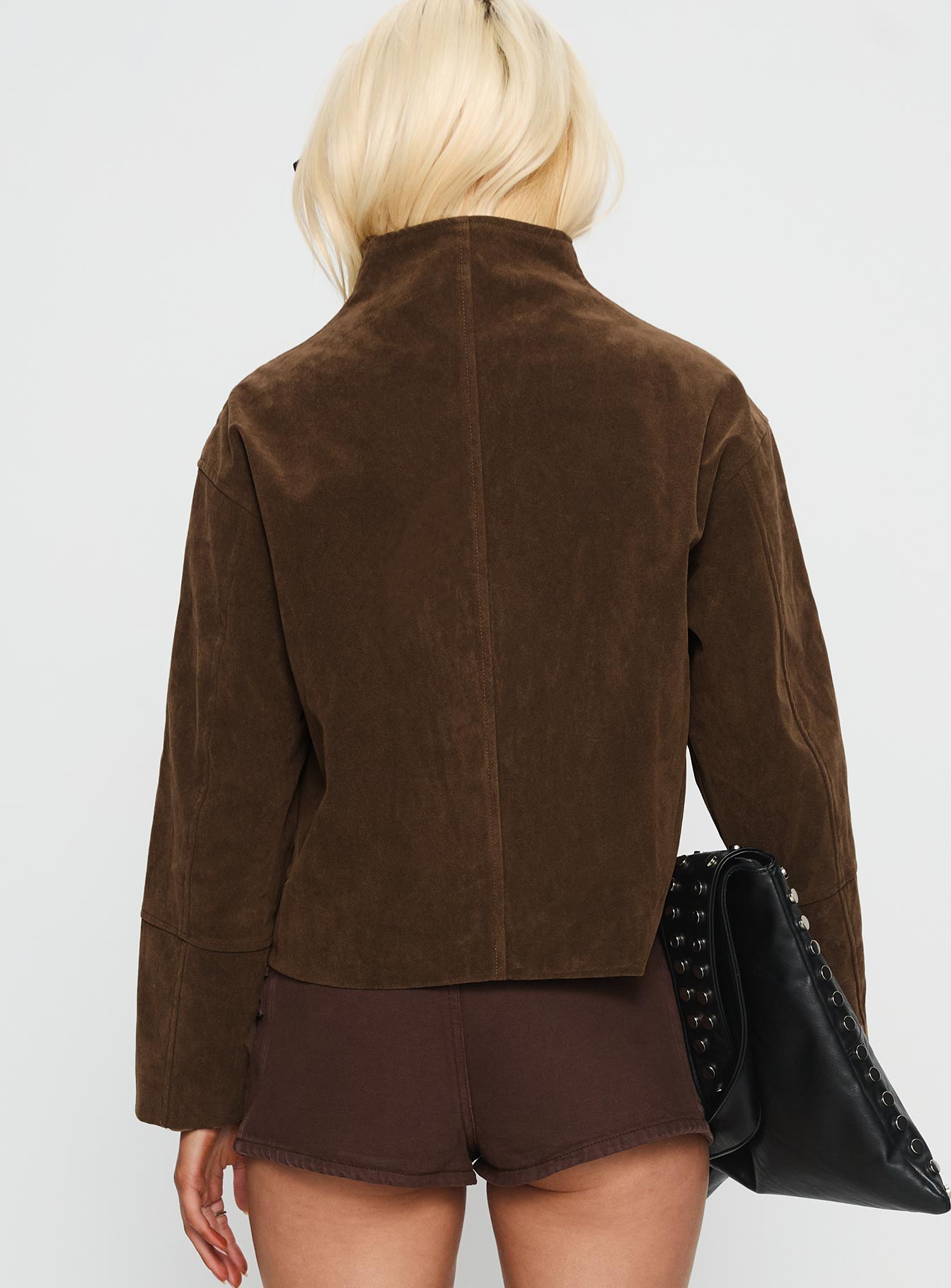 Jessalynn Faux Suede Zip Through Jacket Brown women's jacket by Ellevoria