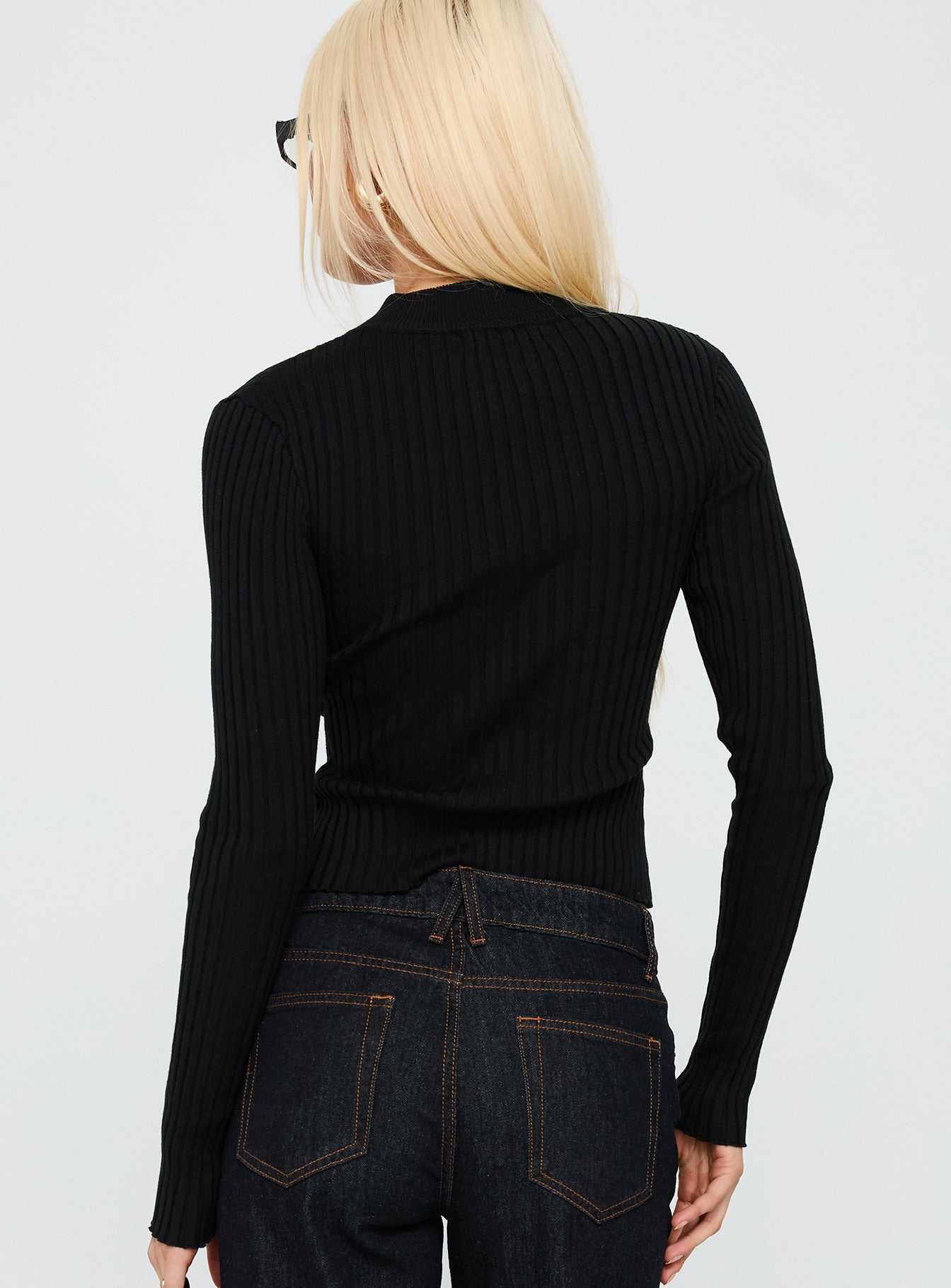 Decisive Zip Through Knit Sweater Black / White women's sweater by Ellevoria