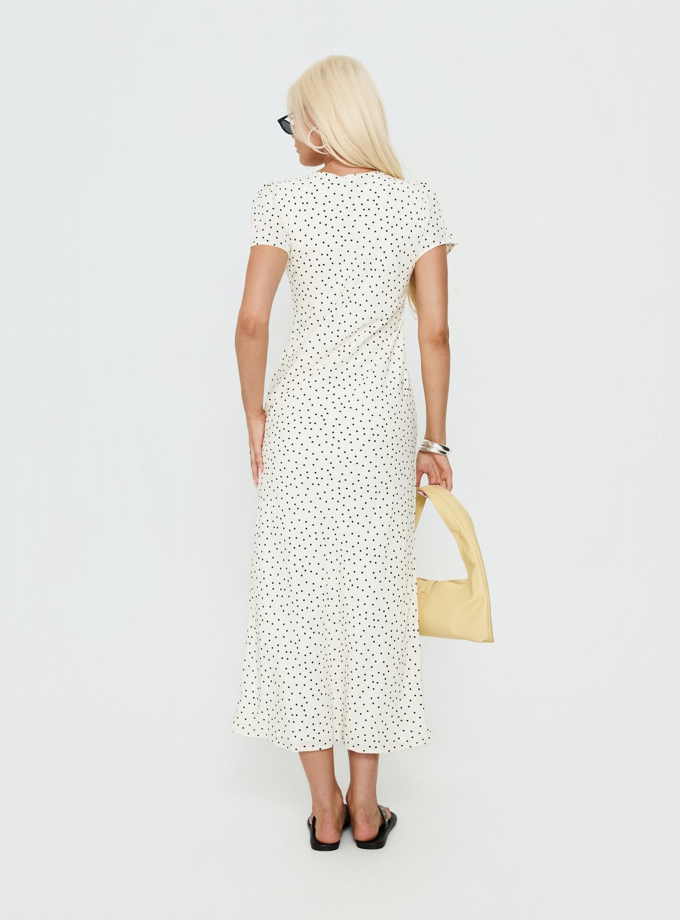 Mareiko V Neck Maxi Dress Cream Polka Dot - women's maxi dress by Ellevoria - view 5