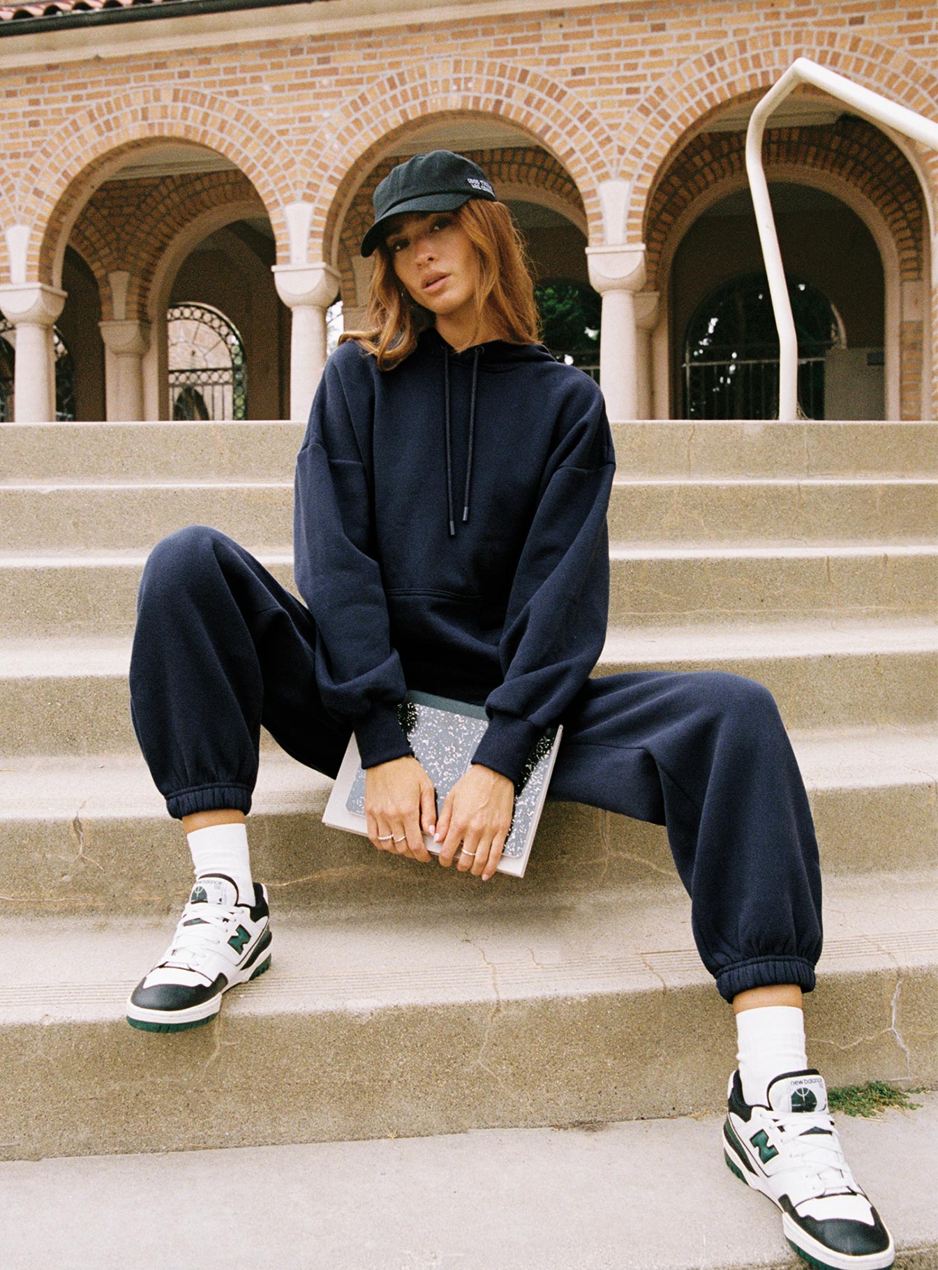 Dream Fleece Ankle Cuff Sweatpants Navy women's pant set by Ellevoria