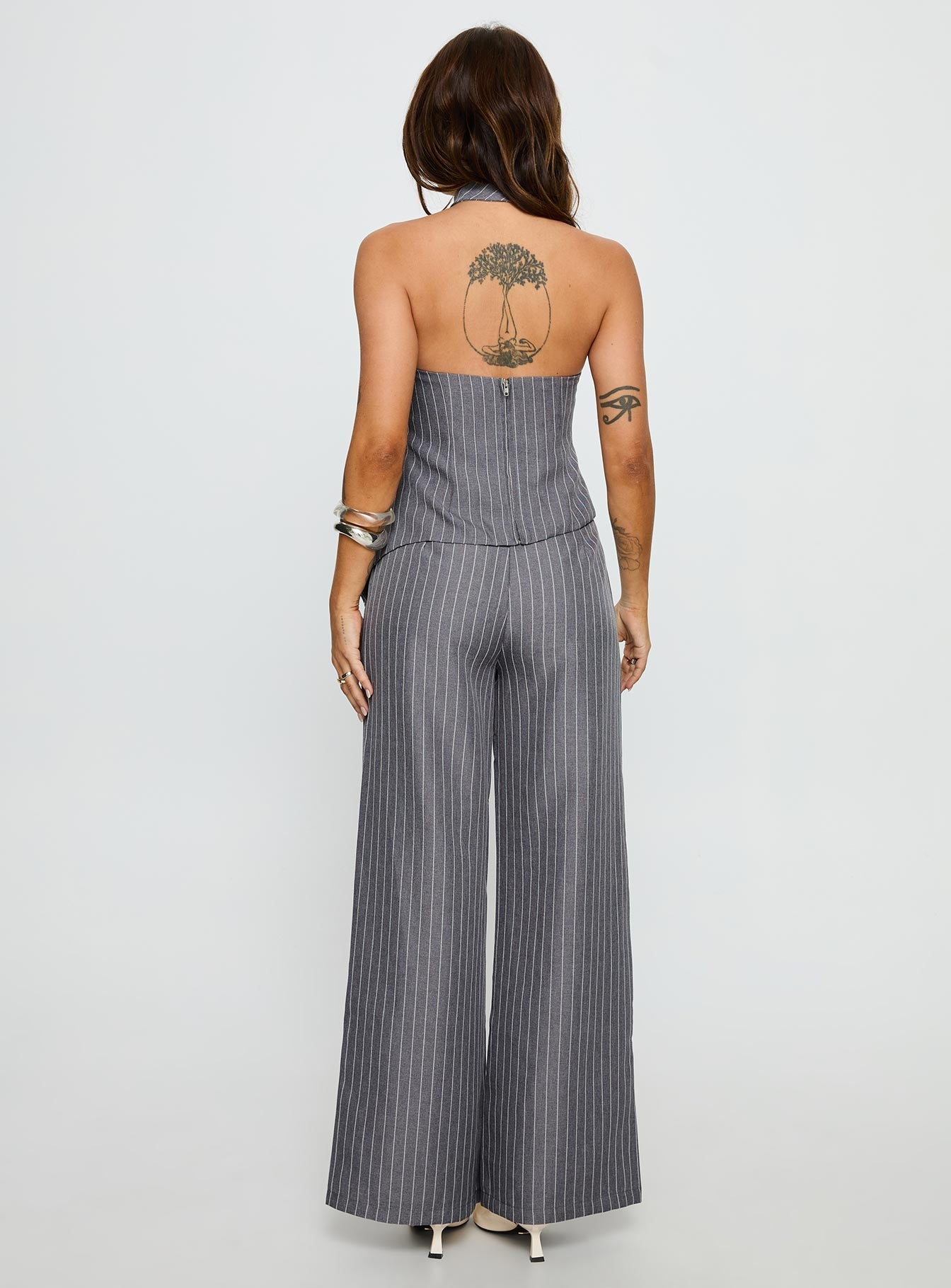Uvelia Tailored Pants Grey Pinstripe - loose fit women's bottoms by Ellevoria