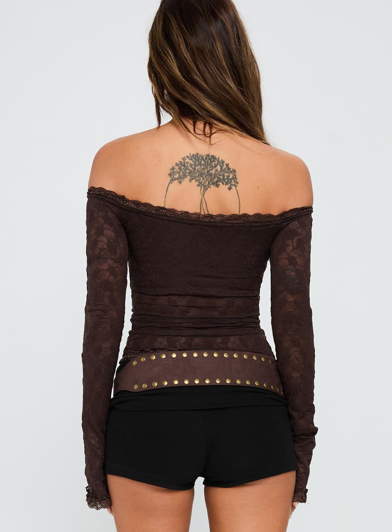 Mochapella Off The Shoulder Top Brown - women's top by Ellevoria - view 5