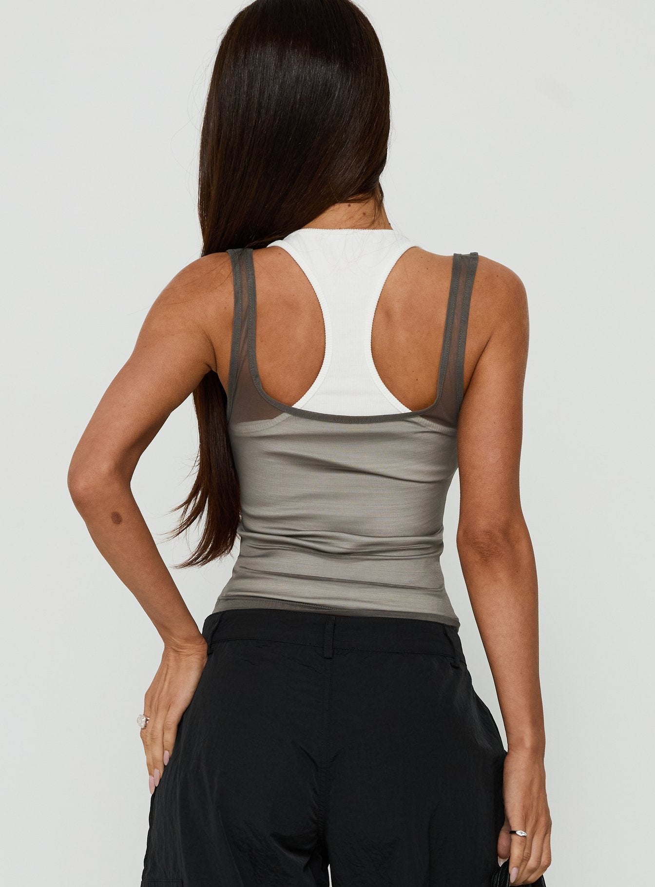 Realiti Sheer Layered Racer Top Grey / White - women's top by Ellevoria - view 5