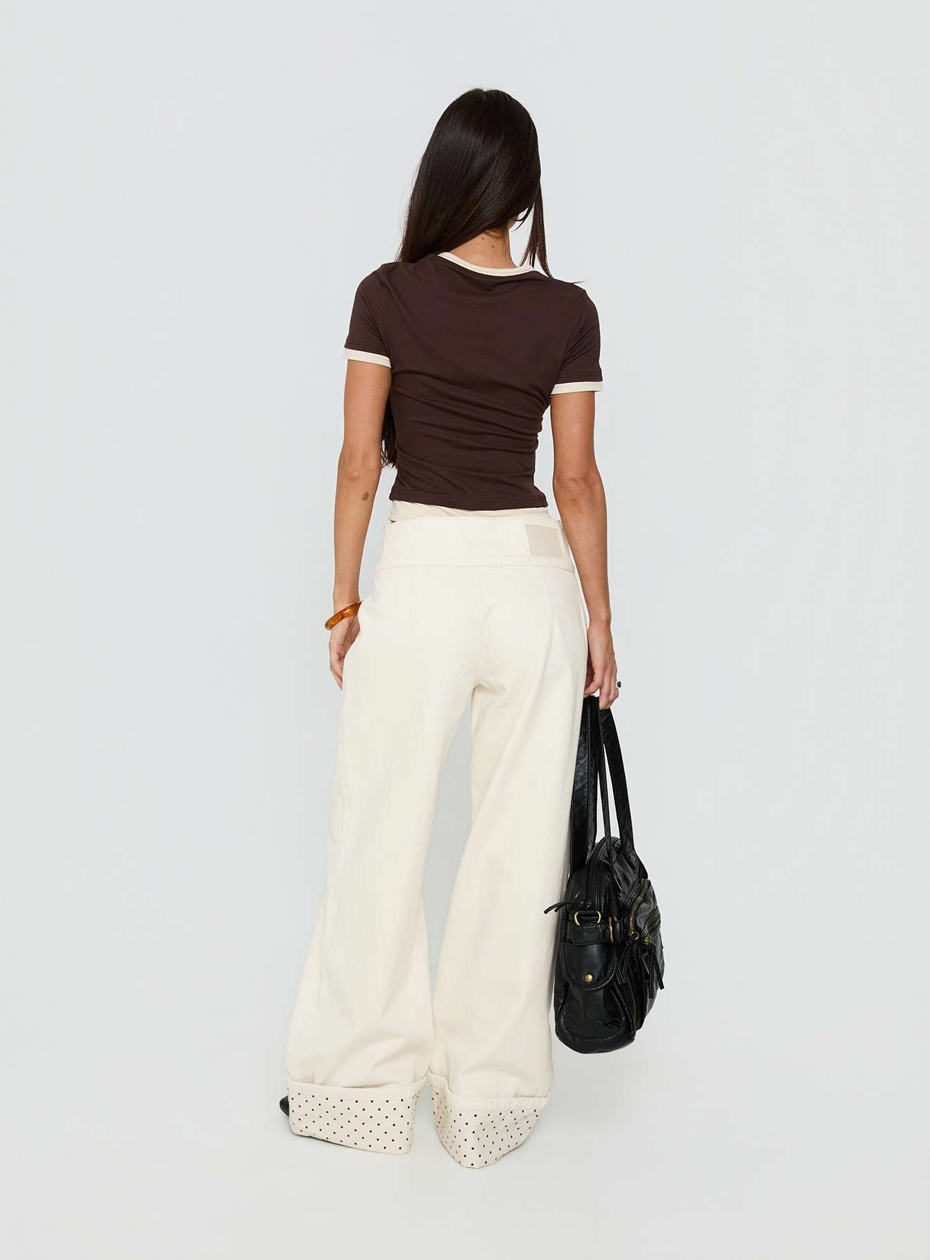Nikoletta Foldover Jeans Cream / Polka women's denim jeans by Ellevoria