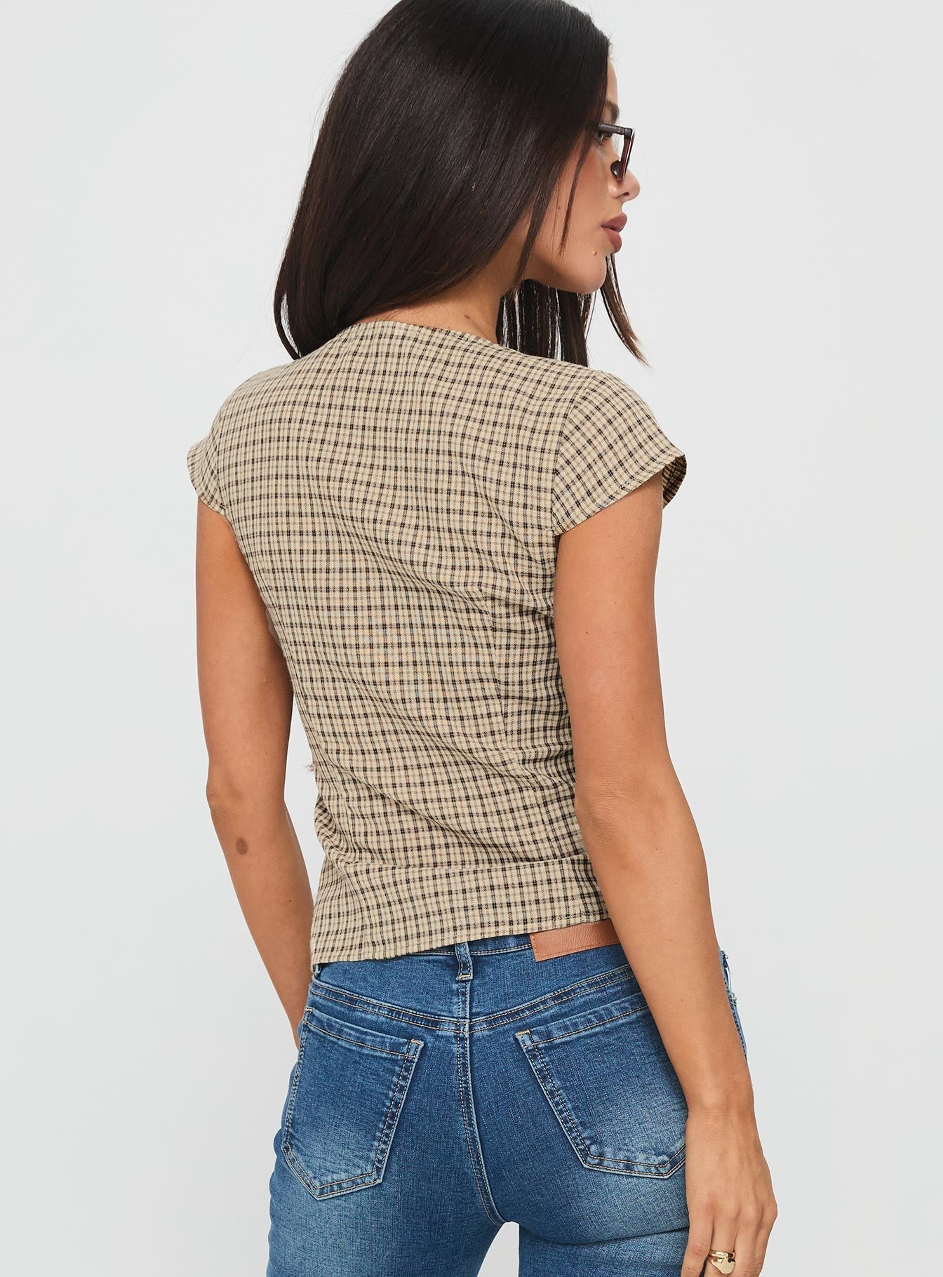 Indulgence Corset Top Beige Check - women's top by Ellevoria - view 5