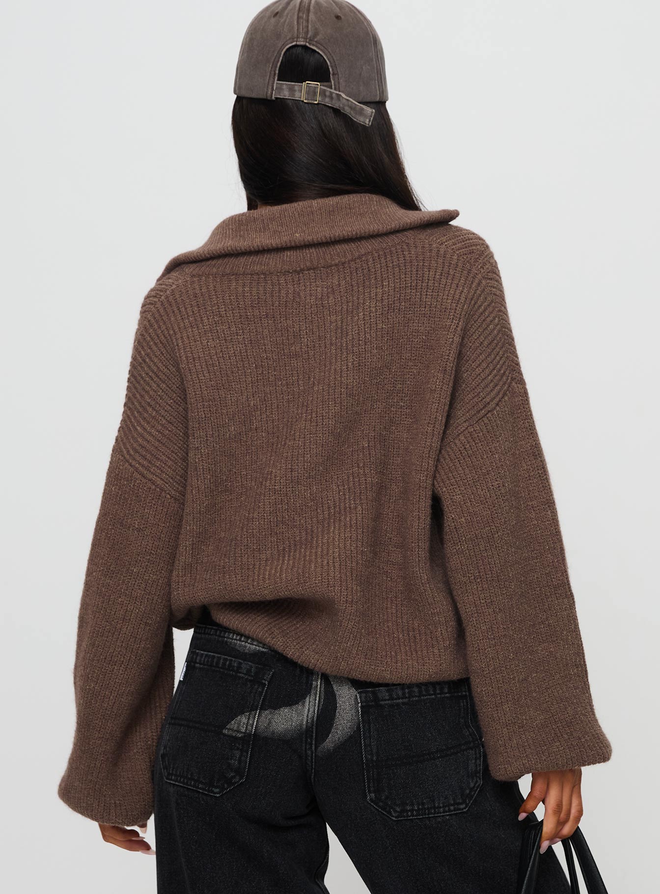 Hertford Zip Through Knit Sweater Brown women's sweater by Ellevoria