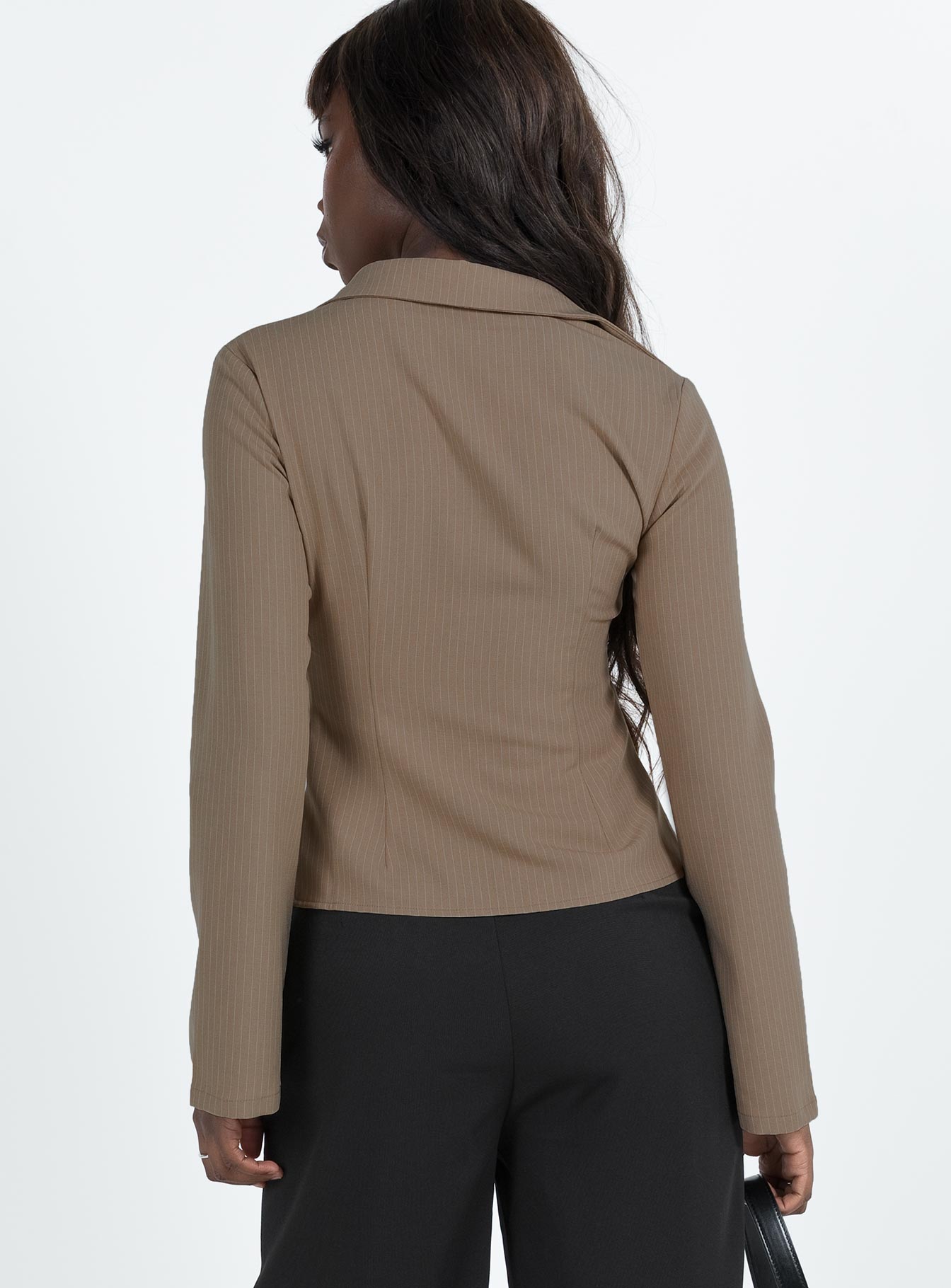 Anni Pinstripe Shirt Beige - women's shirt by Ellevoria - view 5