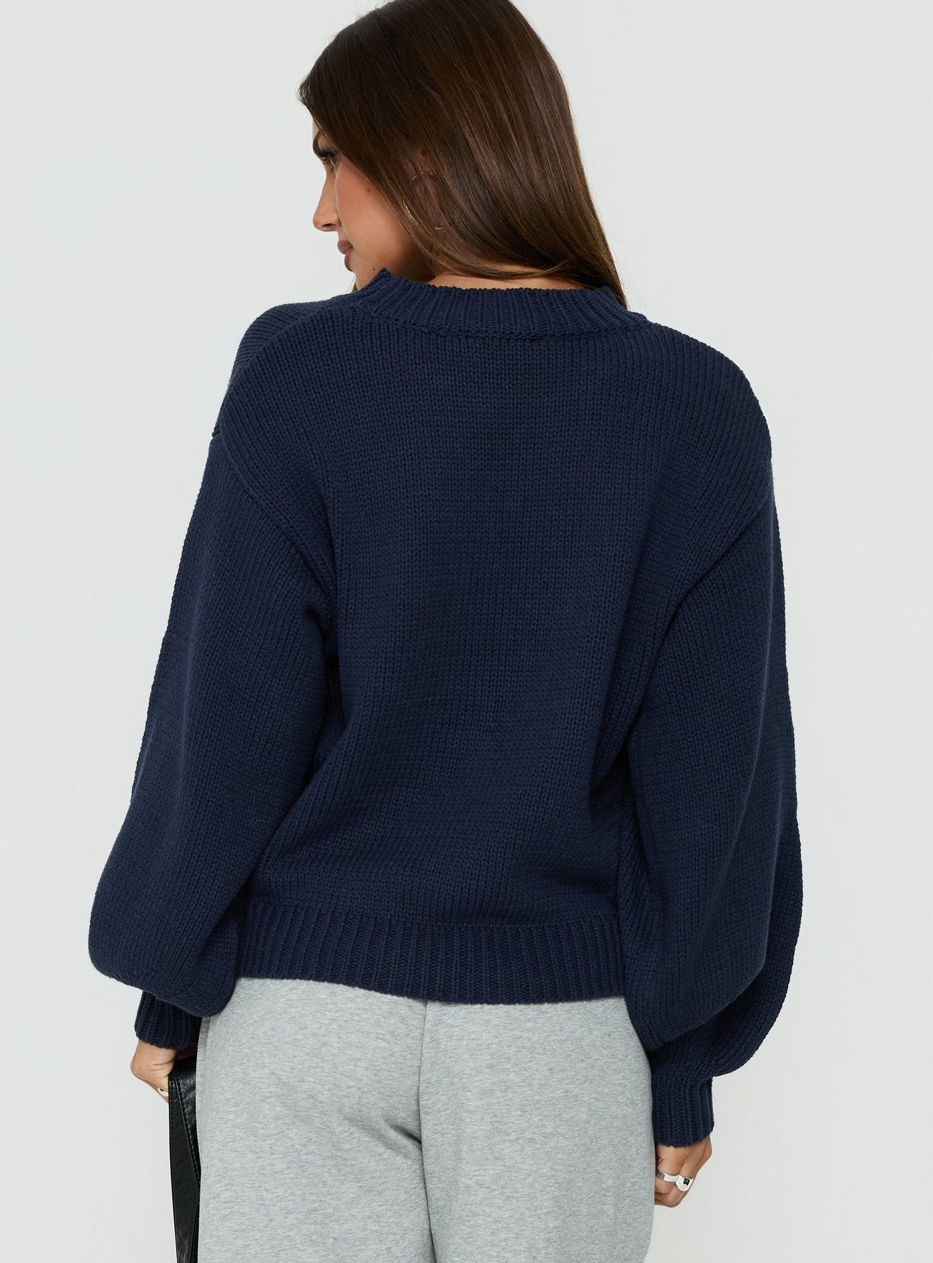 Harmony Balloon Sleeve Knit Sweater Navy women's sweater by Ellevoria