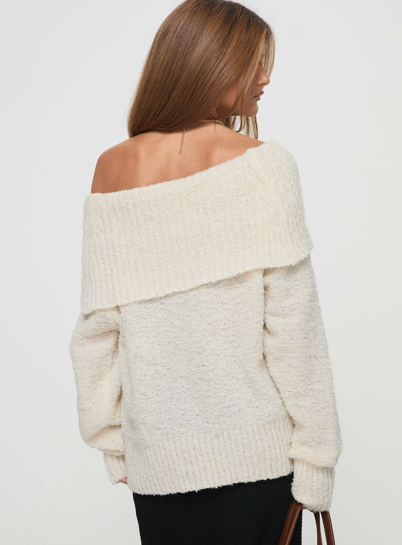 Parkley Boucle Off The Shoulder Sweater Cream women's sweater by Ellevoria