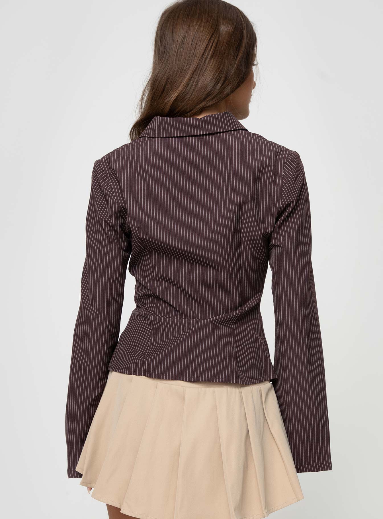 Anni Pinstripe Shirt Brown - women's shirt by Ellevoria - view 5