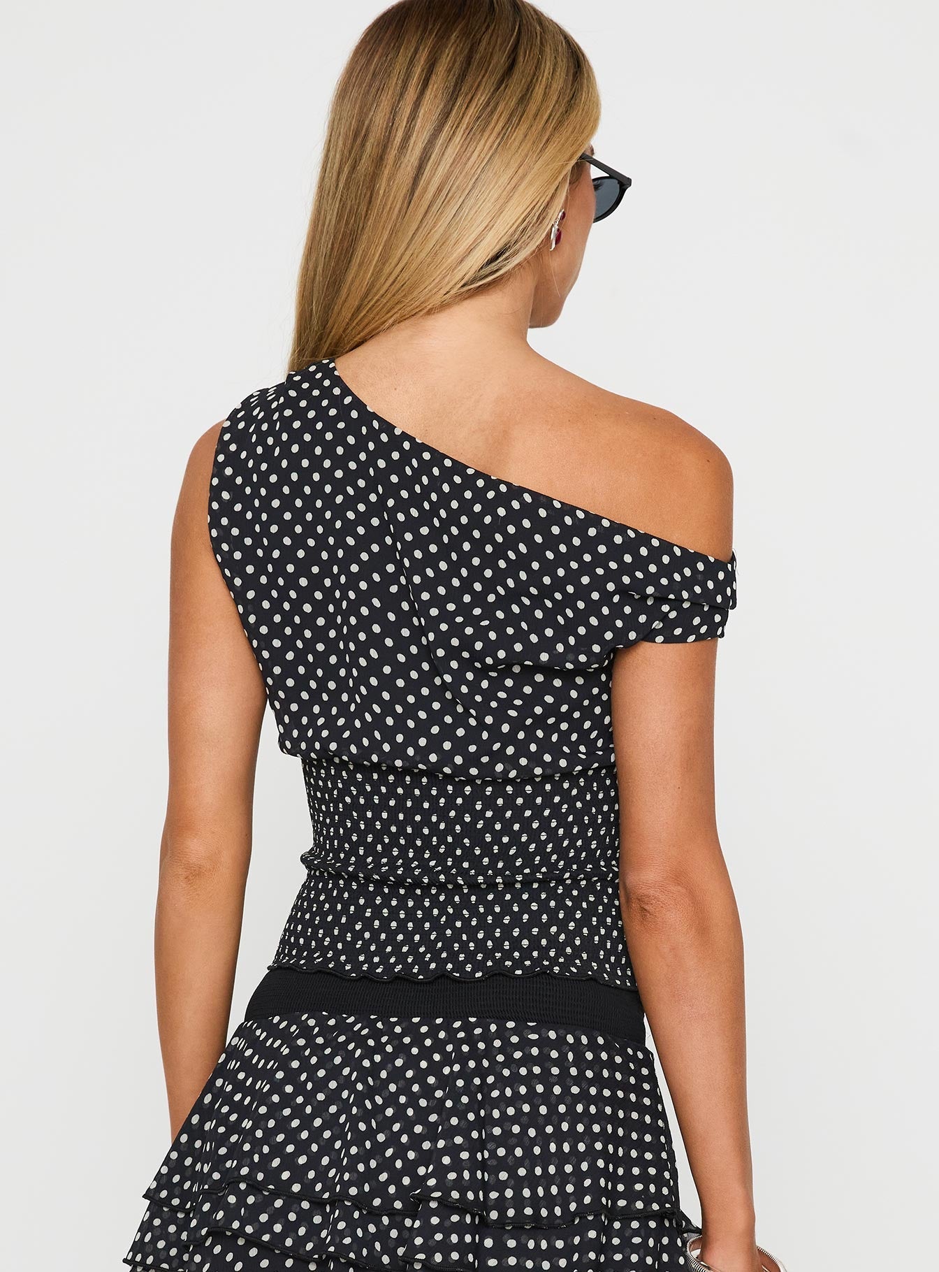 Ready To Party Off Shoulder Top Black Polka Dot women's two piece set by Ellevoria