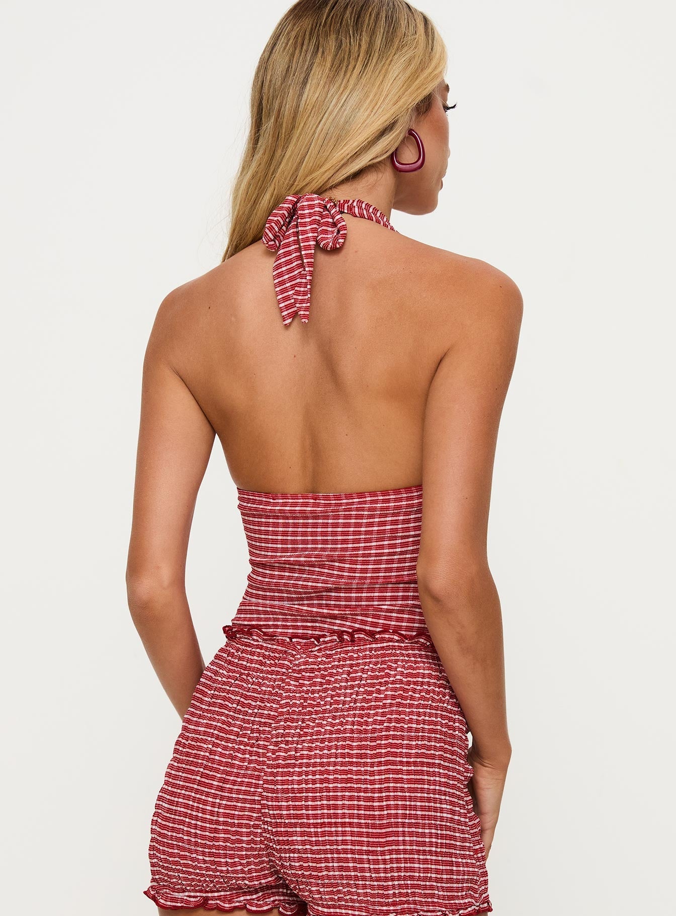 Whimsy Halter Top Red Gingham women's two piece set by Ellevoria