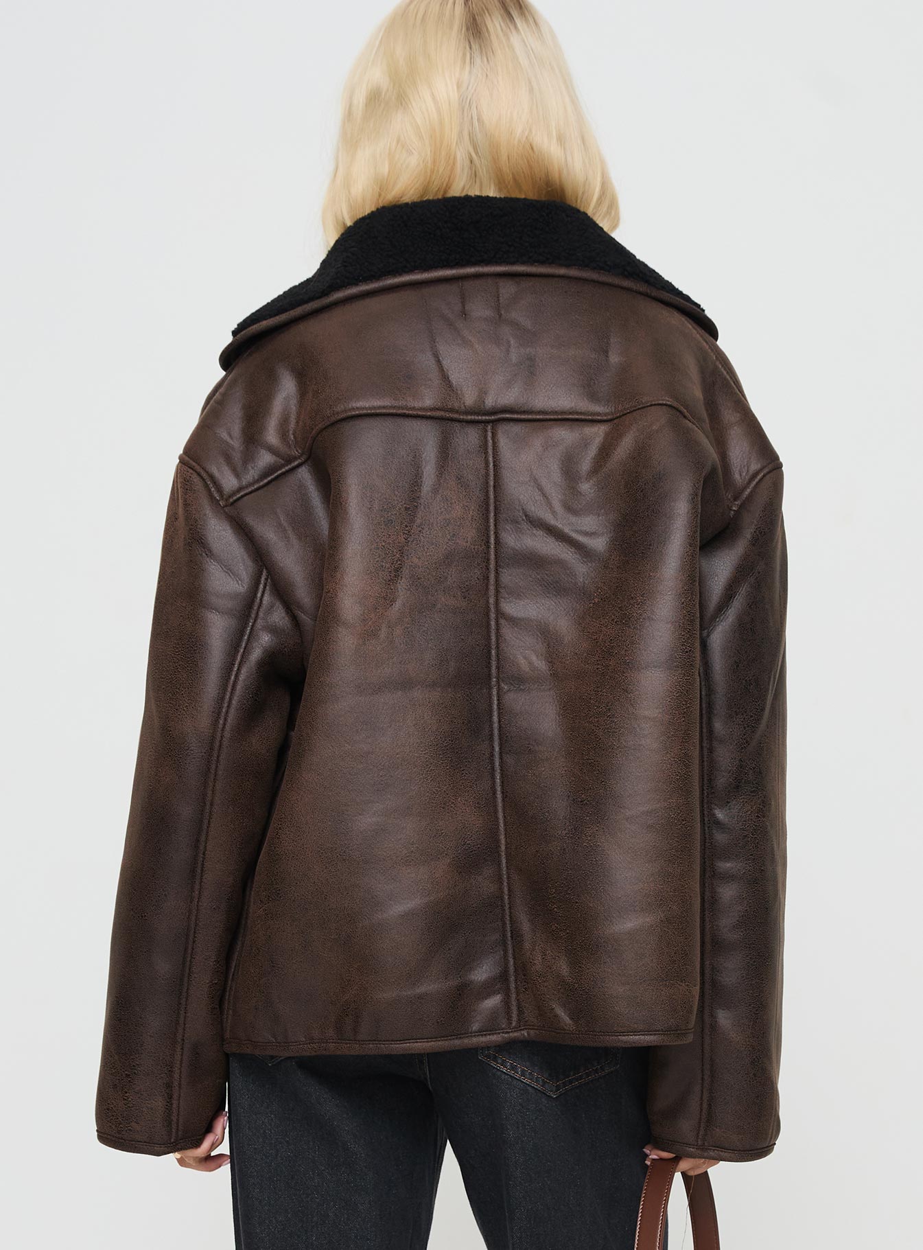 Nunez Faux Leather Jacket Washed Brown / Black women's jacket by Ellevoria