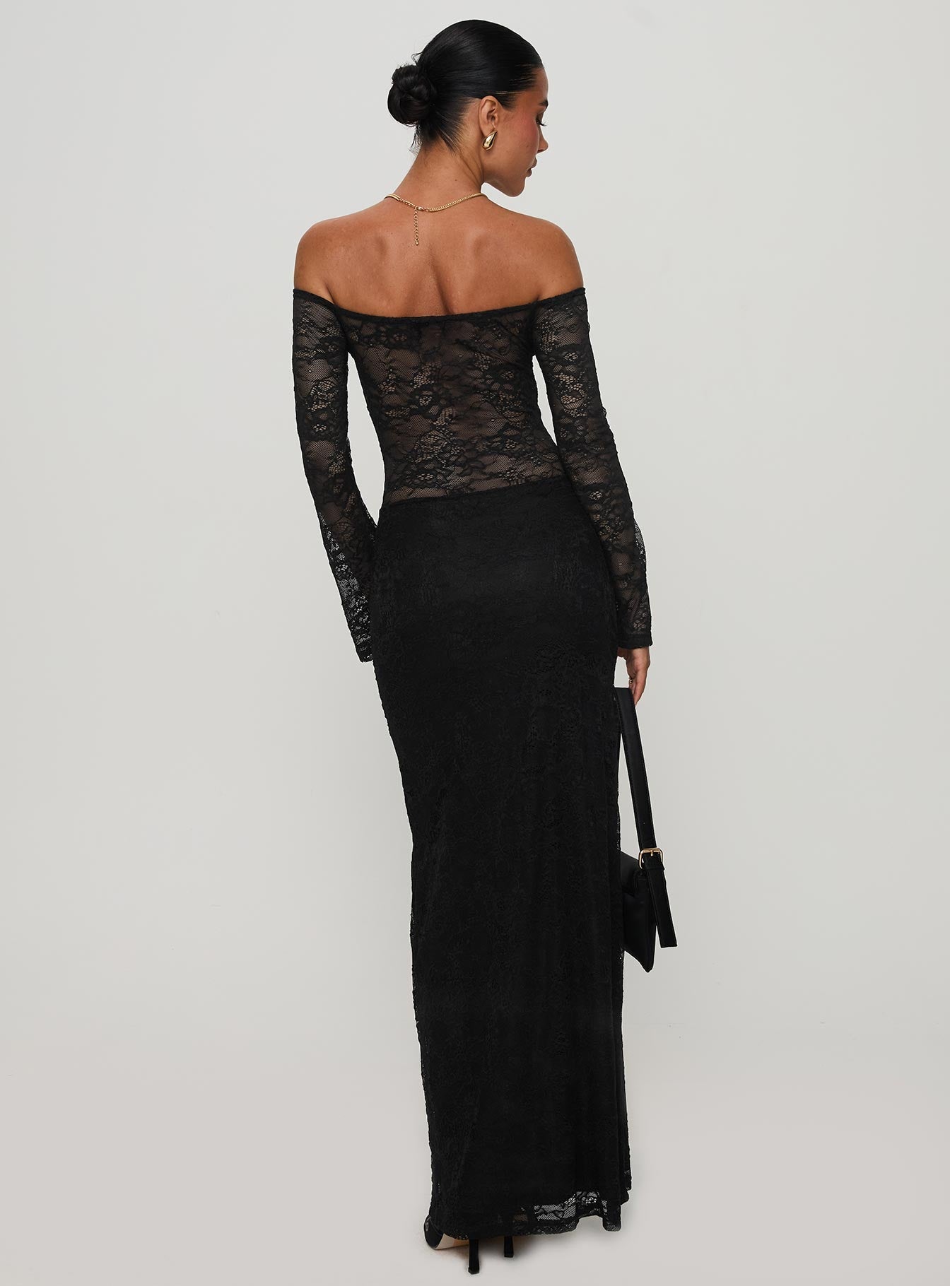 Pinot Grigio Long Sleeve Lace Maxi Dress Black - women's maxi dress by Ellevoria - view 5