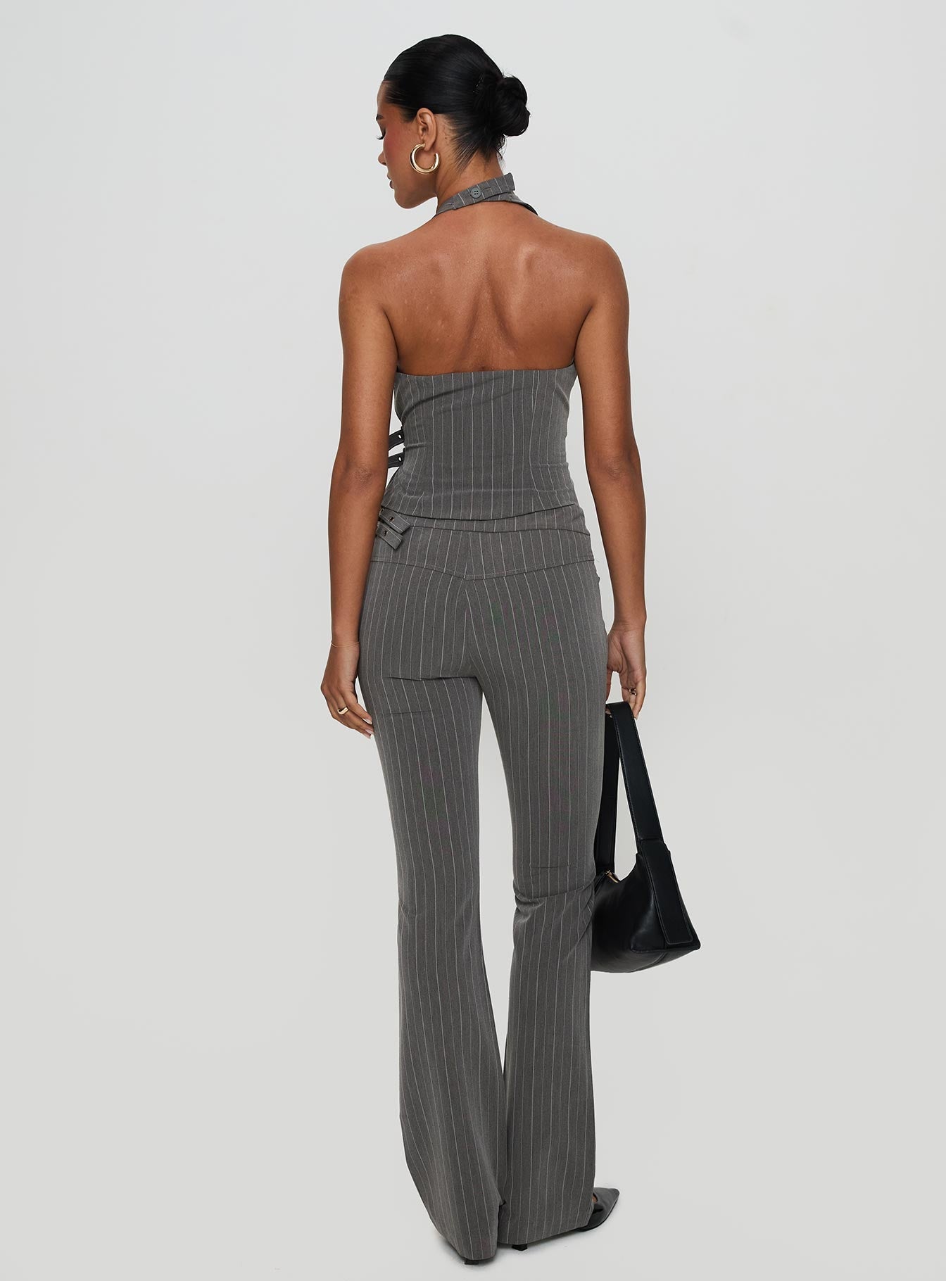Calexico Buckle Pant Grey Pinstripe women's pant set by Ellevoria
