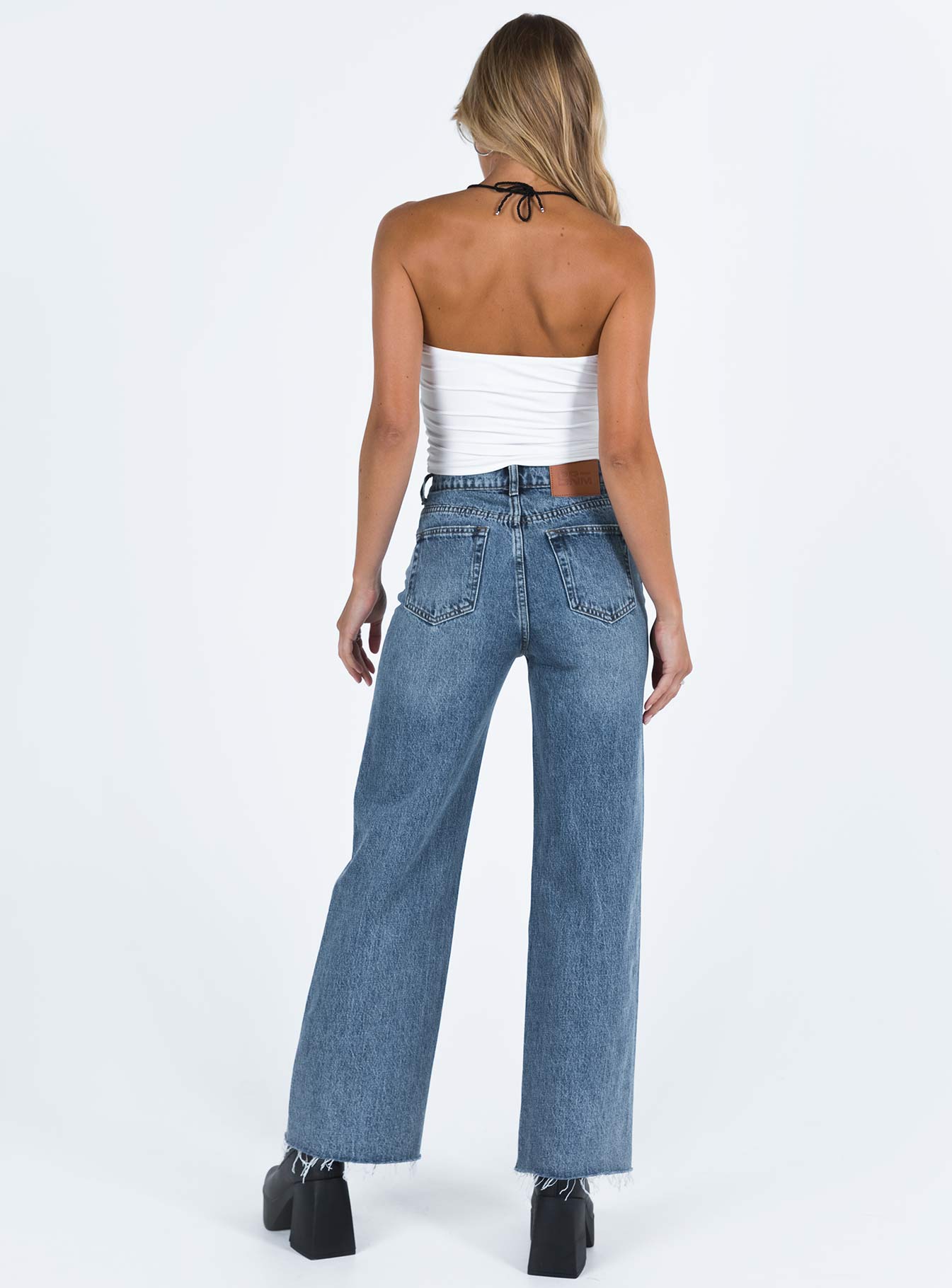 Fawcett High Rise Straight Leg Jeans Mid Blue Wash women's denim jeans by Ellevoria
