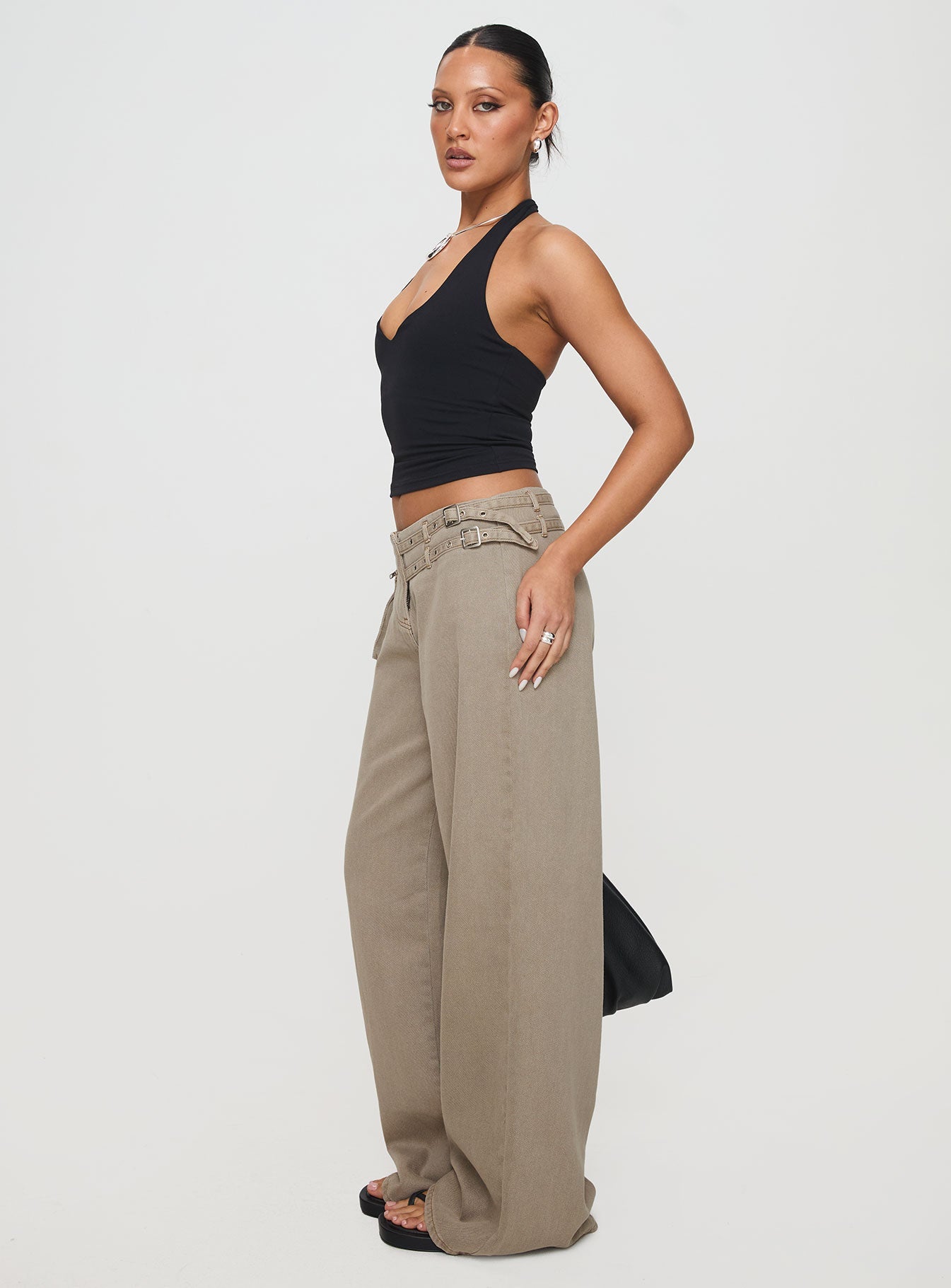 Paltrow Mid Rise Wide Leg Cargo Jeans Washed Brown Petite women's denim jeans by Ellevoria