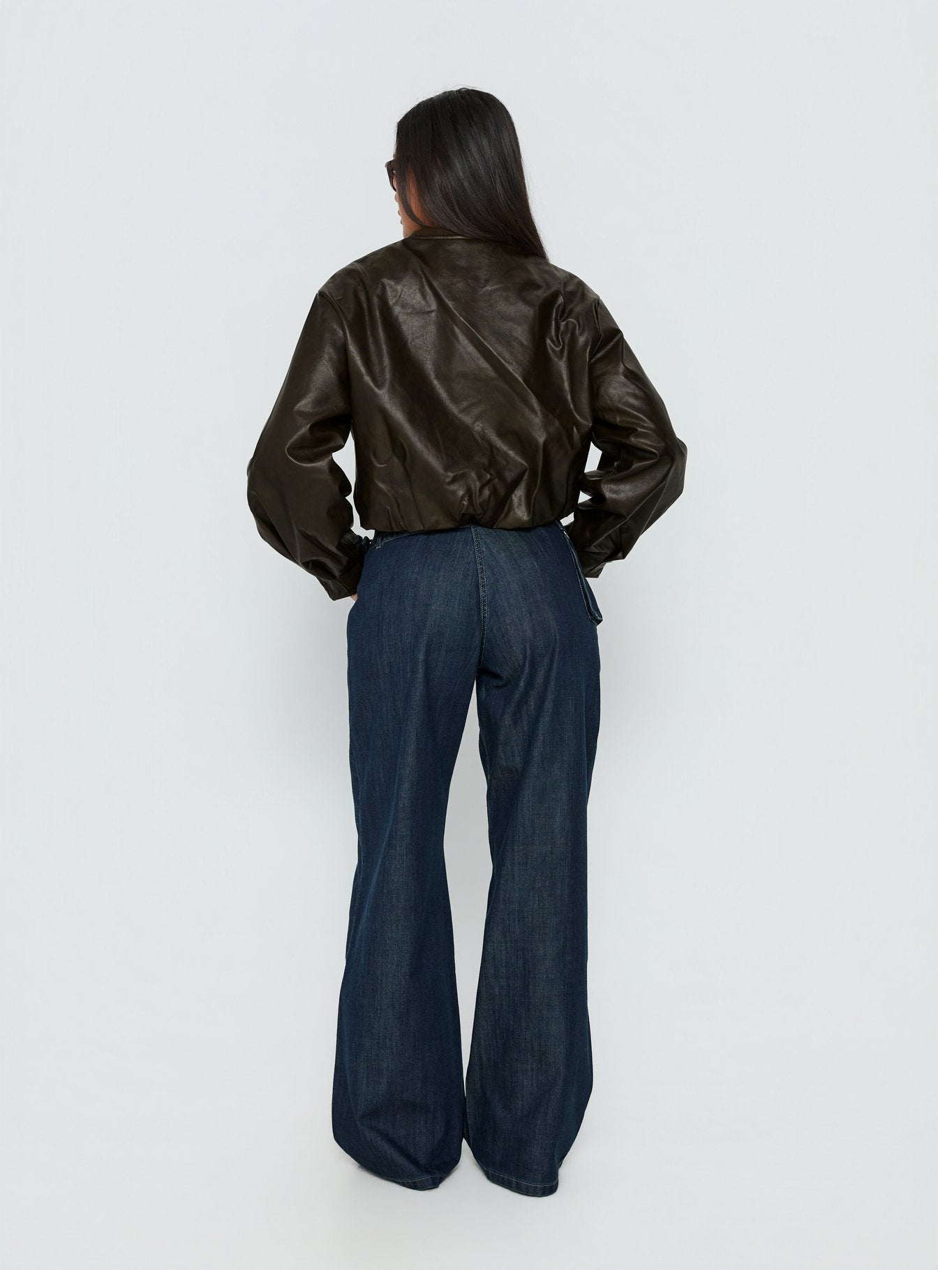Paltrow Mid Rise Wide Leg Cargo Jeans Dark Blue Wash women's denim jeans by Ellevoria
