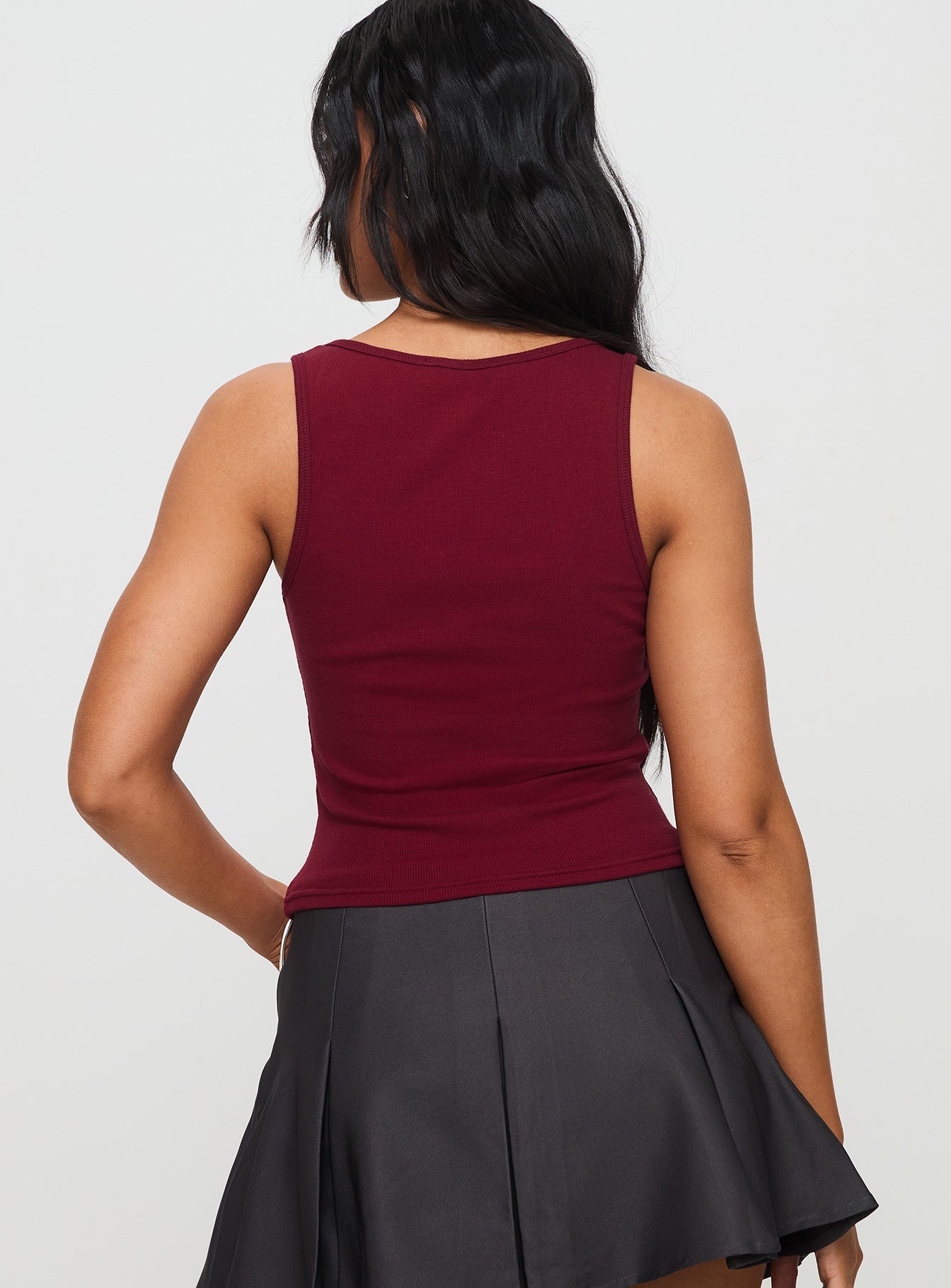Baseline Square Neck Rib Tank Top Red - women's top by Ellevoria - view 5