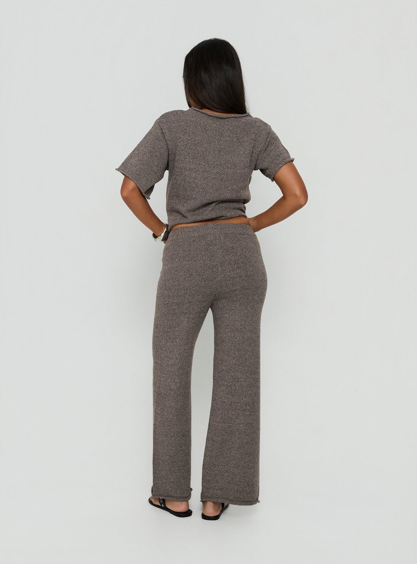 Calisse Knit Wide Leg Pants Mocha women's pant set by Ellevoria