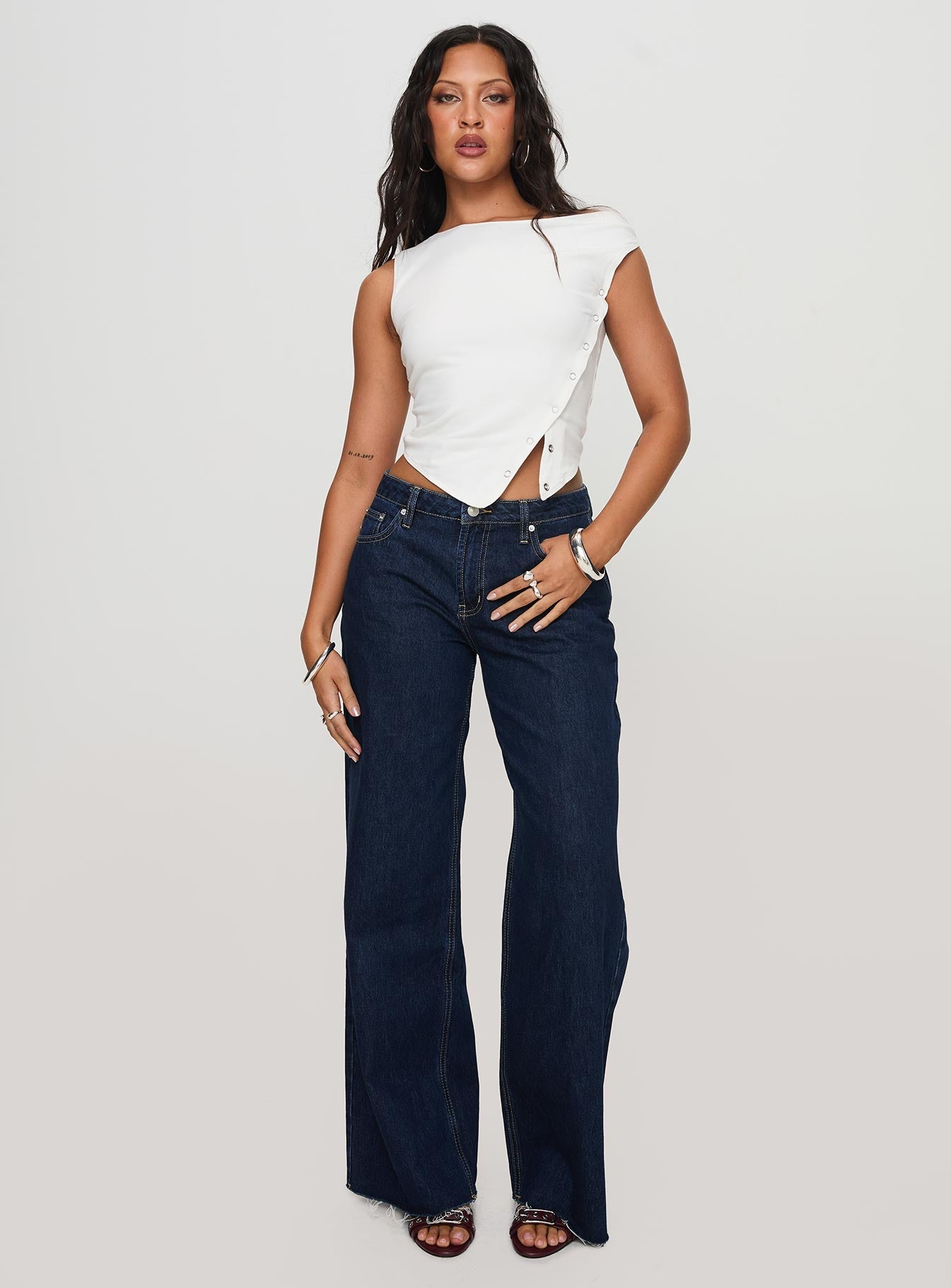 Darla Low Rise Straight Leg Jean Dark Blue Wash Petite women's denim jeans by Ellevoria