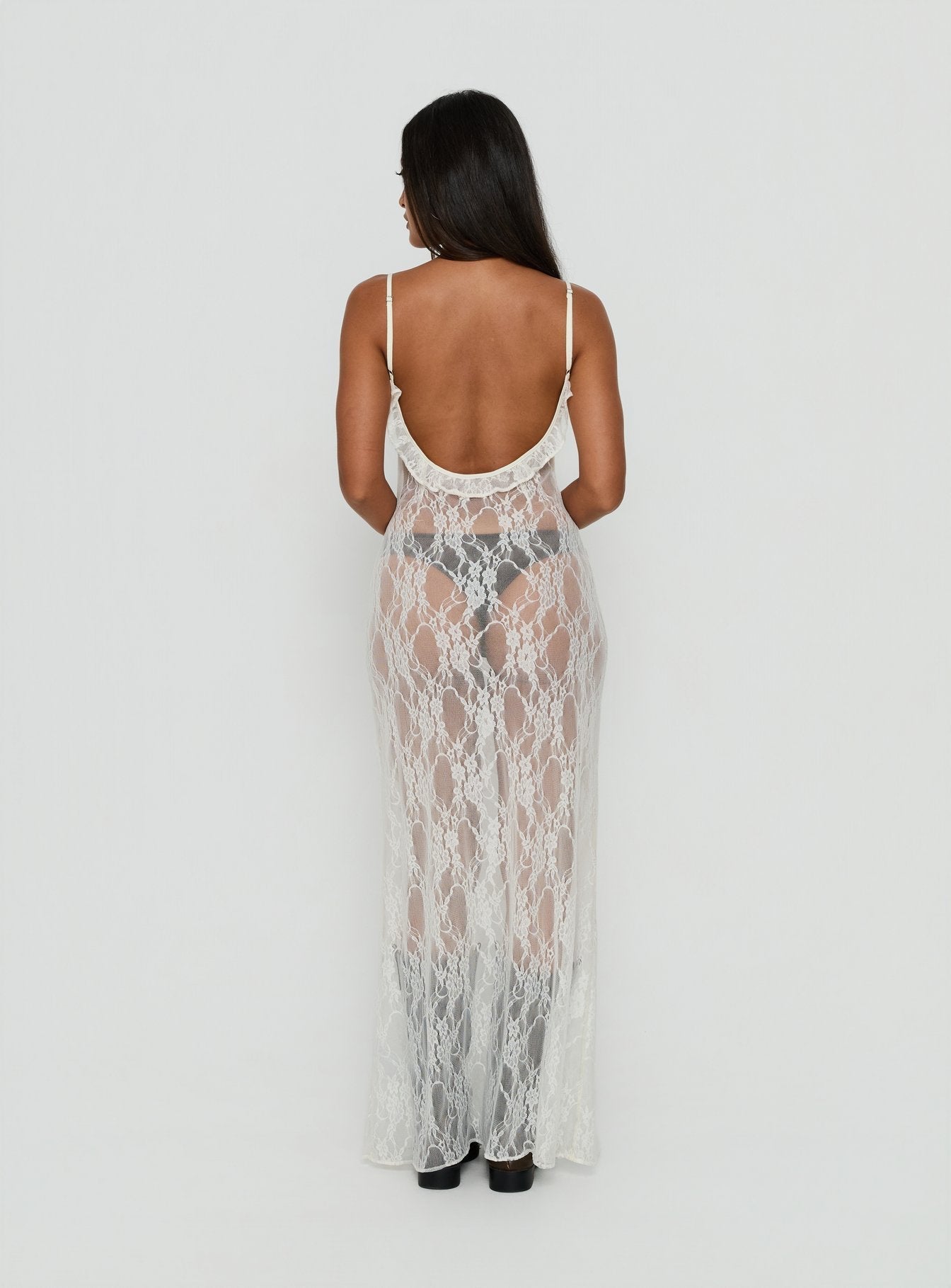 Wall Of Sound Sheer Lace Maxi Dress Antique White - women's maxi dress by Ellevoria - view 5