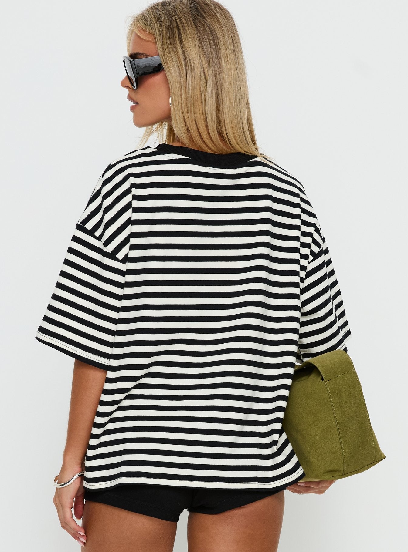 Settle Down Short Sleeve Top Black / White Stripe women's matching set by Ellevoria