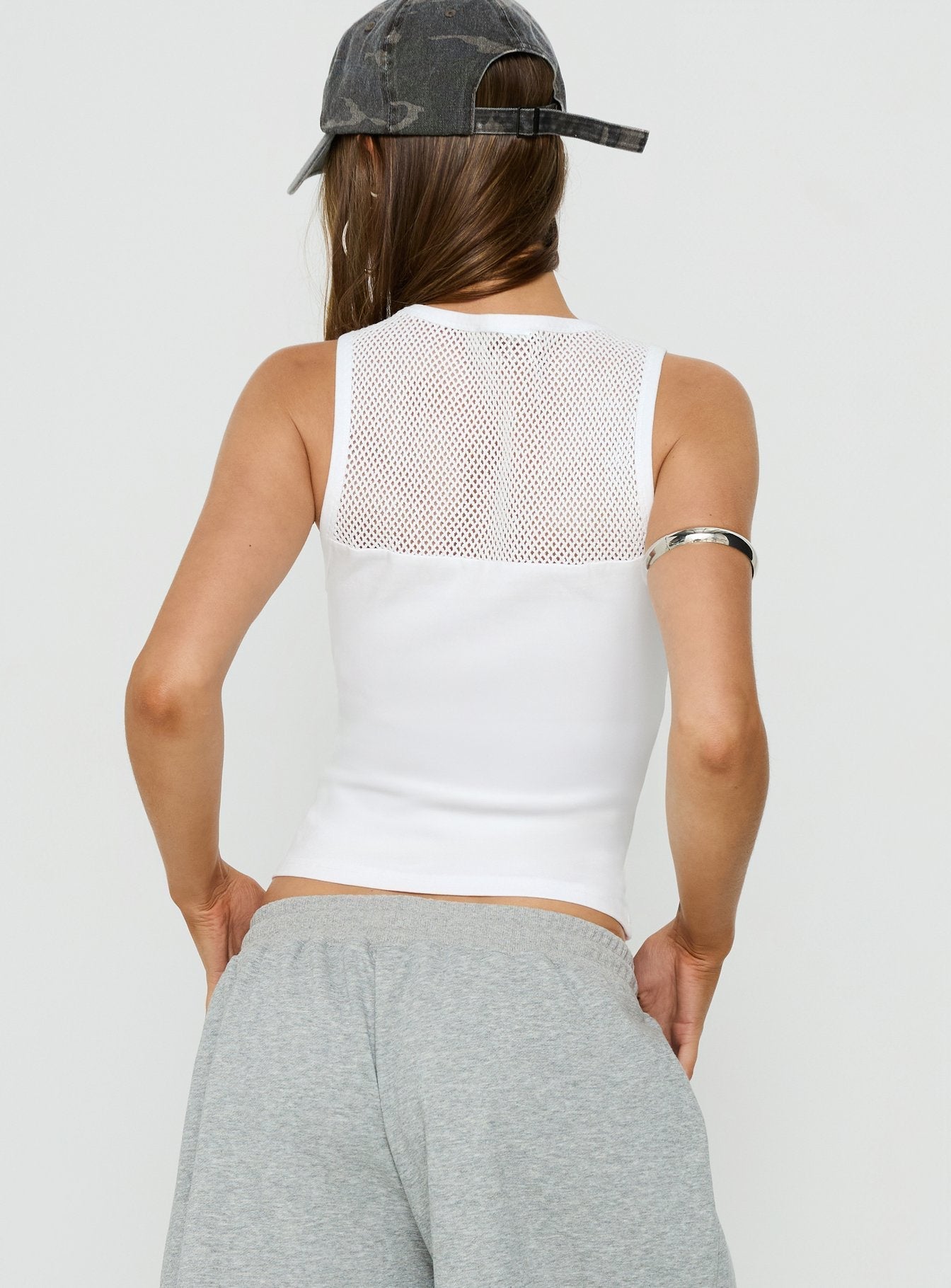 Sondra Boatneck Sheer Panel Tank Top White - women's top by Ellevoria - view 5