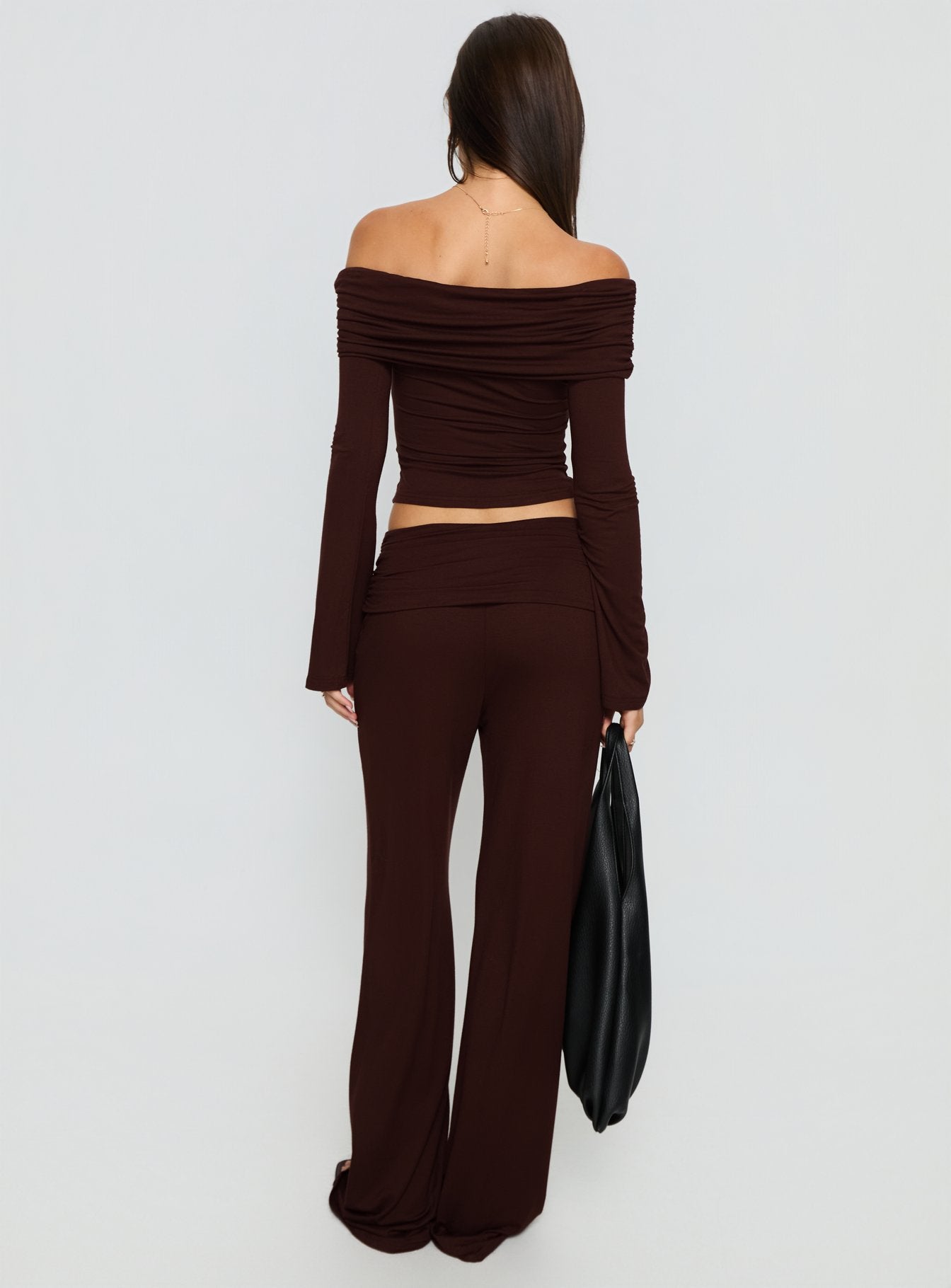Fawne Ruched Folded Pants Brown women's pant set by Ellevoria