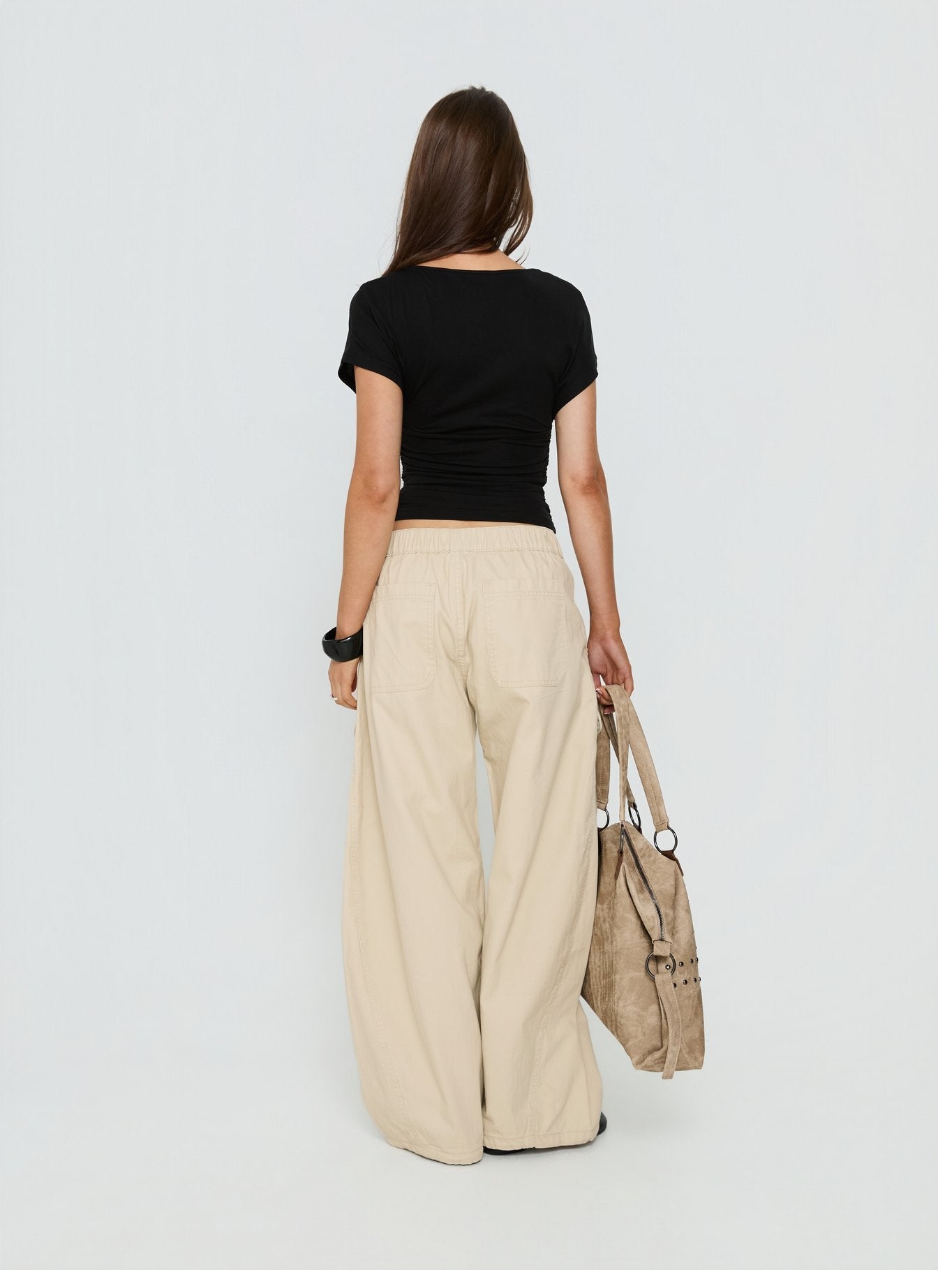 Selective Memory Low Rise Wide Leg Cargo Pants Cream - loose fit women's bottoms by Ellevoria
