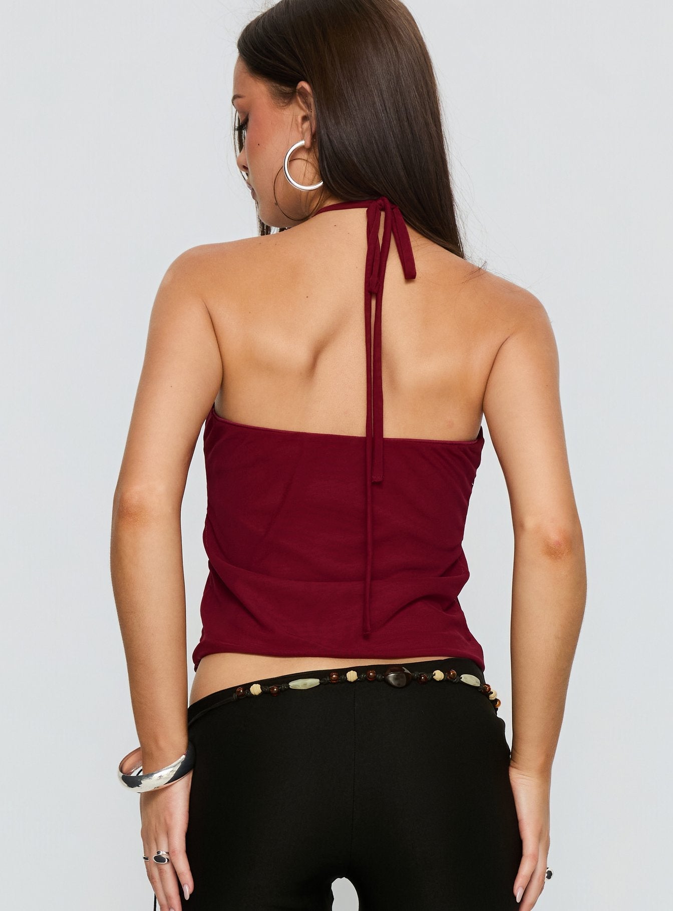 Hedlea Draped Ring Detail Top Wine - women's top by Ellevoria - view 5