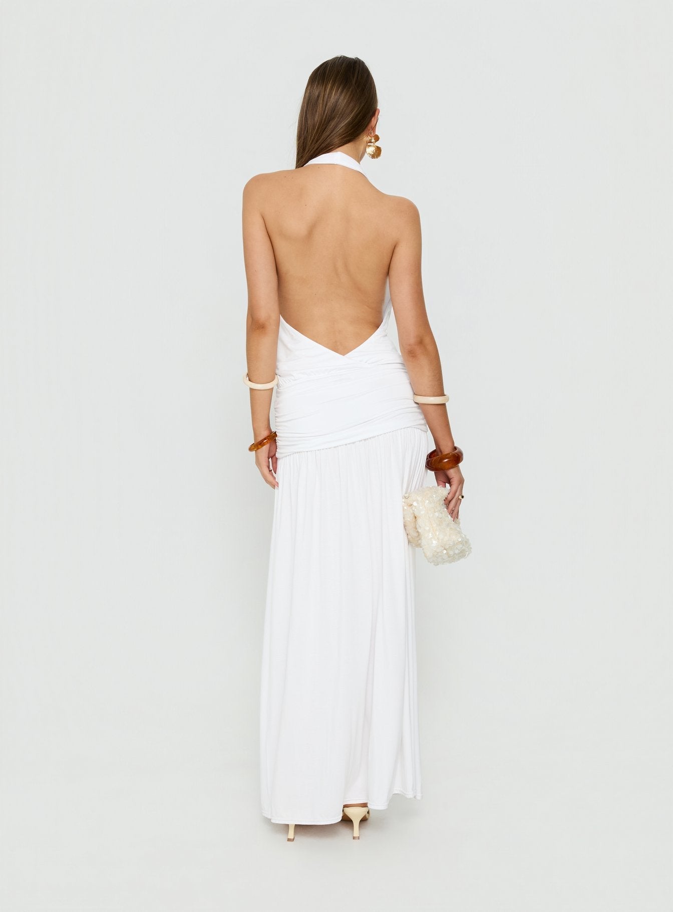Casanova Halter Wrap Maxi Dress White - women's maxi dress by Ellevoria - view 5