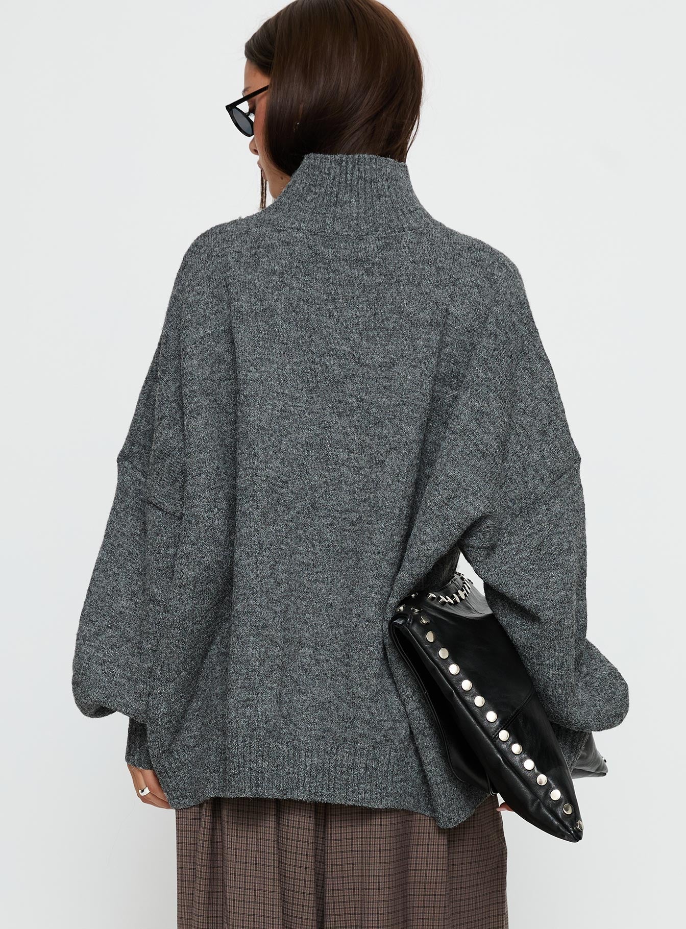Patrizia Funnel Neck Knit Sweater Grey women's sweater by Ellevoria