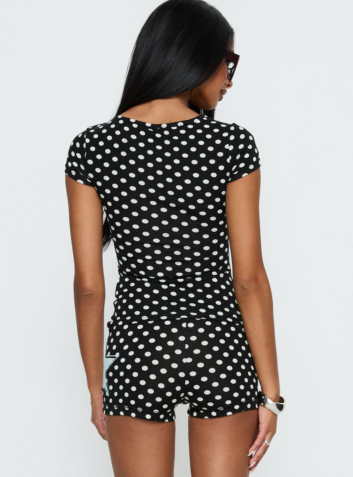 Elacie Graphic Baby Tee Black Polka Dot women's matching set by Ellevoria