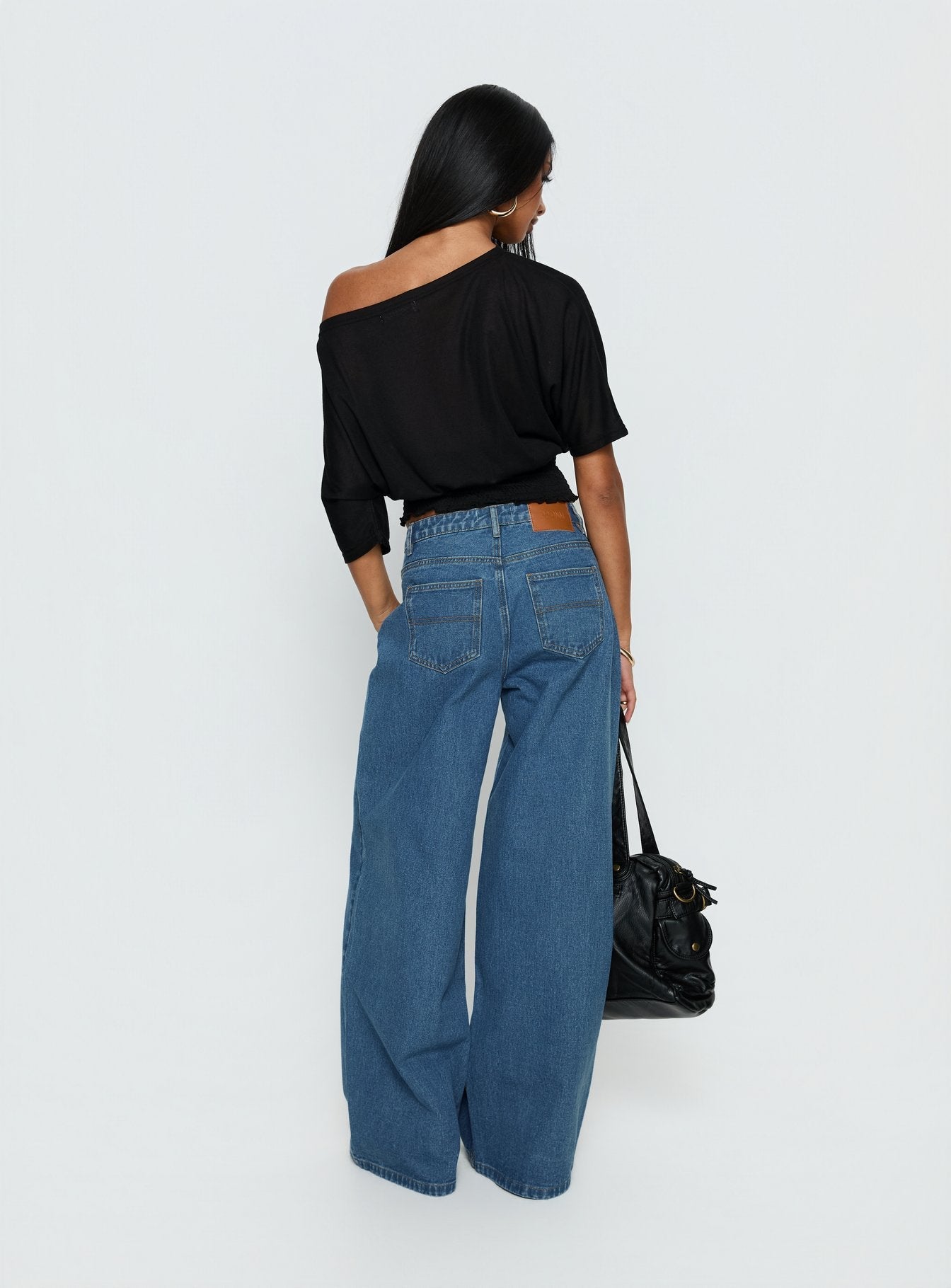 Naylor Mid Rise Wide Leg Jeans Mid Blue Wash women's denim jeans by Ellevoria