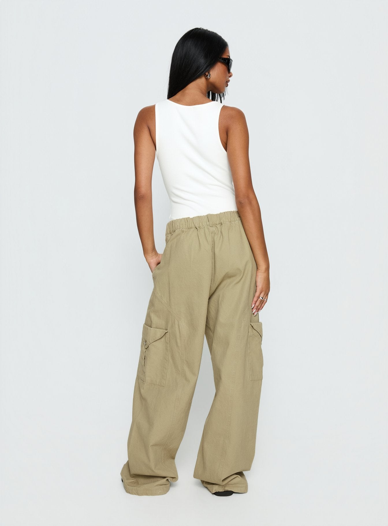 Sylene Pocket Detail Cargo Pants Khaki - loose fit women's bottoms by Ellevoria
