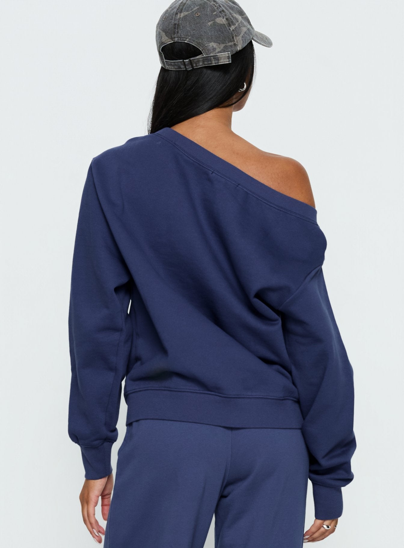 Wellness Off the Shoulder Jumper Navy women's sweater by Ellevoria